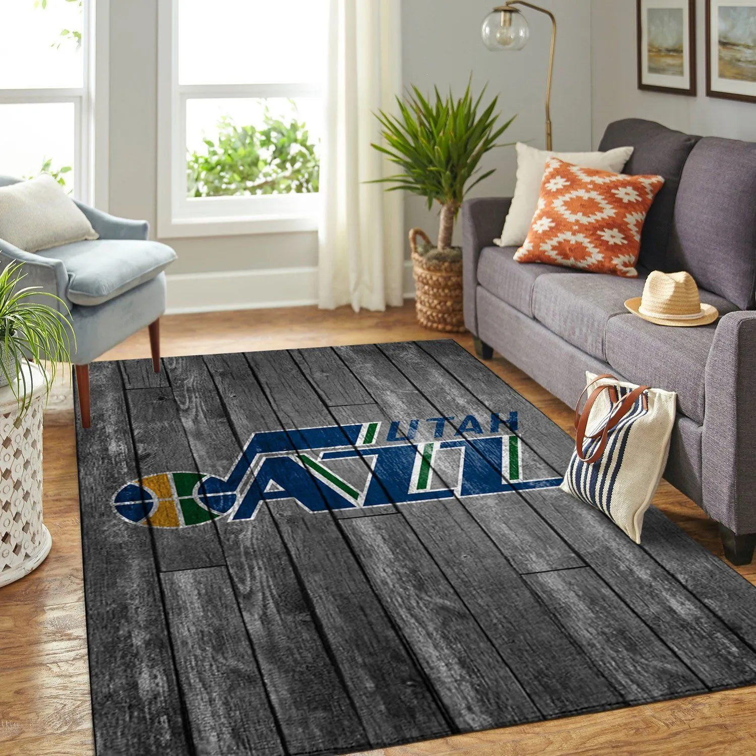 Utah Jazz NBA Team Logo Grey Wooden Style Nice Gift Home Decor Rectangle Area Rug Indoor Outdoor Rugs 465NL-1333