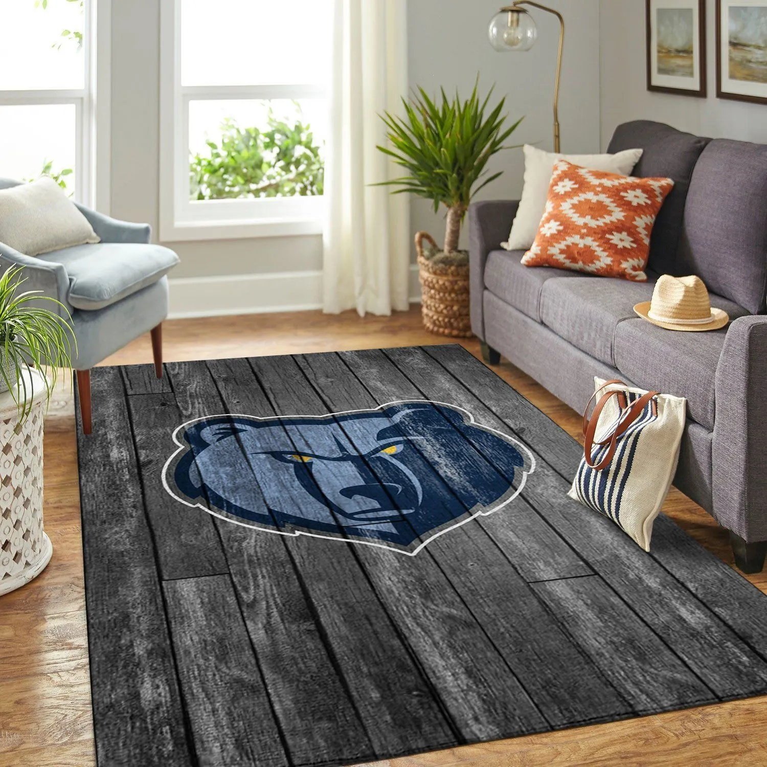 Memphis Grizzlies NBA Team Logo Grey Wooden Style Nice Gift Home Decor Rectangle Area Rug Indoor Outdoor Rugs 962MY-6545