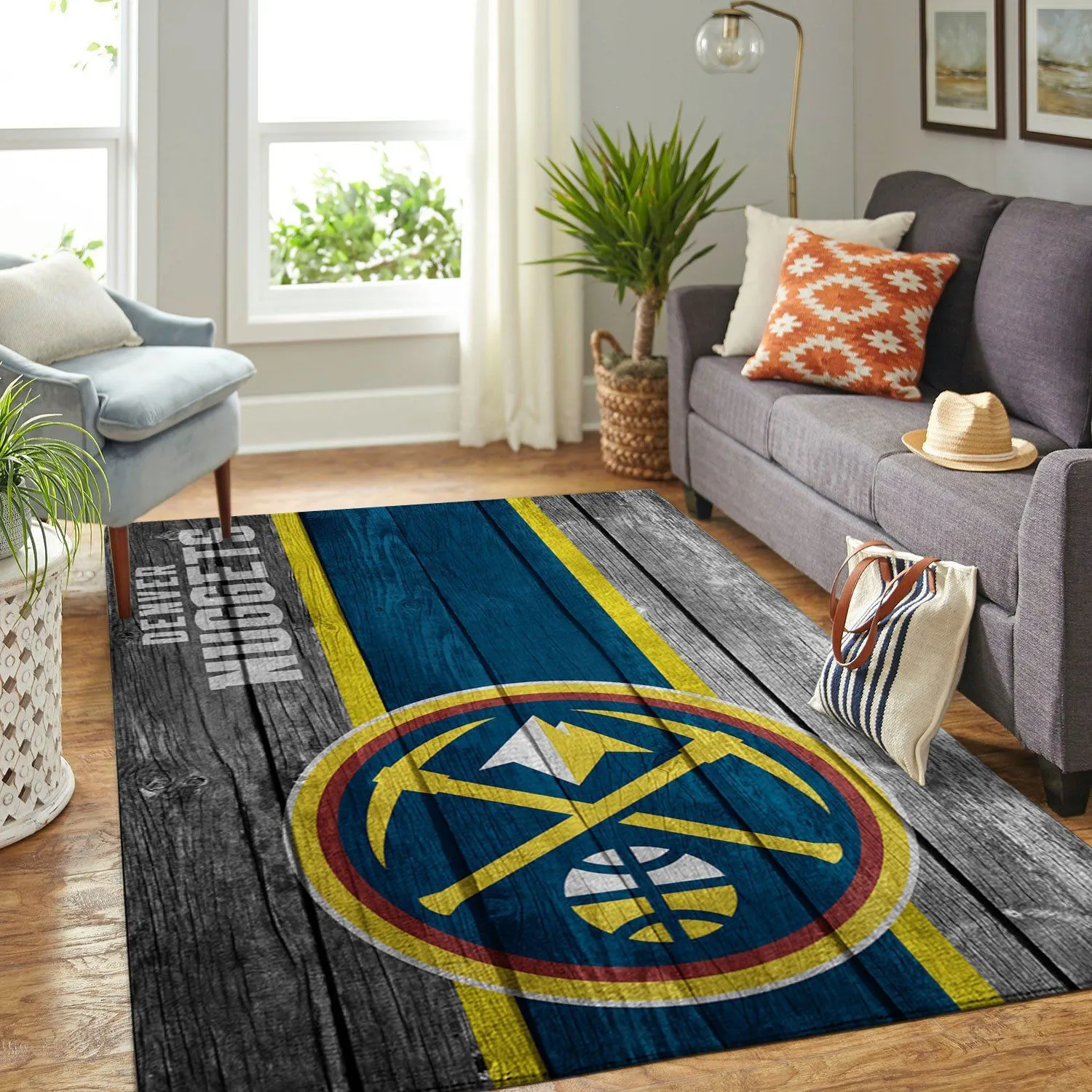 Denver Nuggets NBA Team Logo Wooden Style Area Rugs For Living Room Rectangle Rug Bedroom Rugs Carpet Flooring Gift 661FE-4170