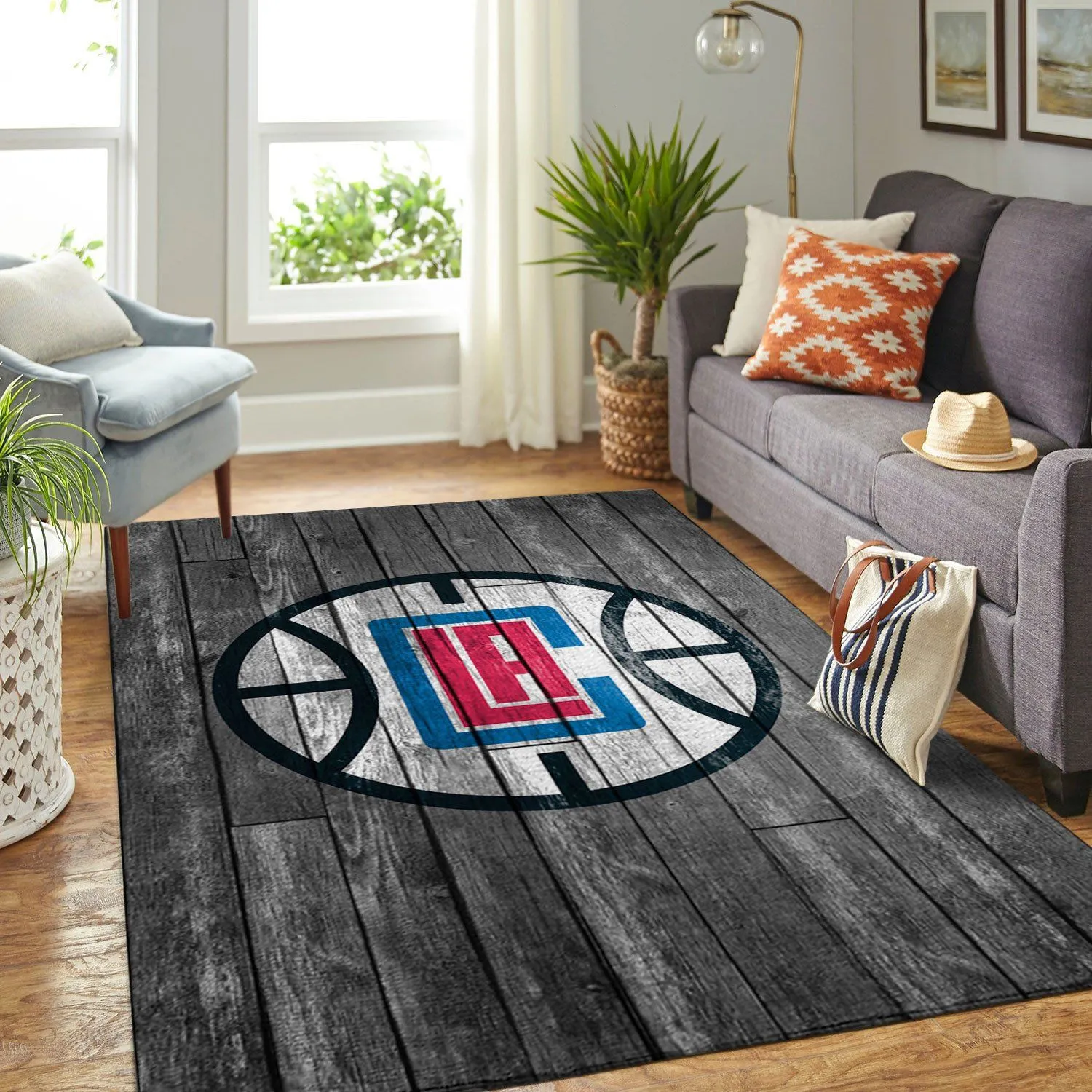 La Clippers NBA Team Logo Grey Wooden Rectangle Rug Decor Area Rugs For Living Room Bedroom Kitchen Rugs Home Carpet Flooring 017365 809QU-4312