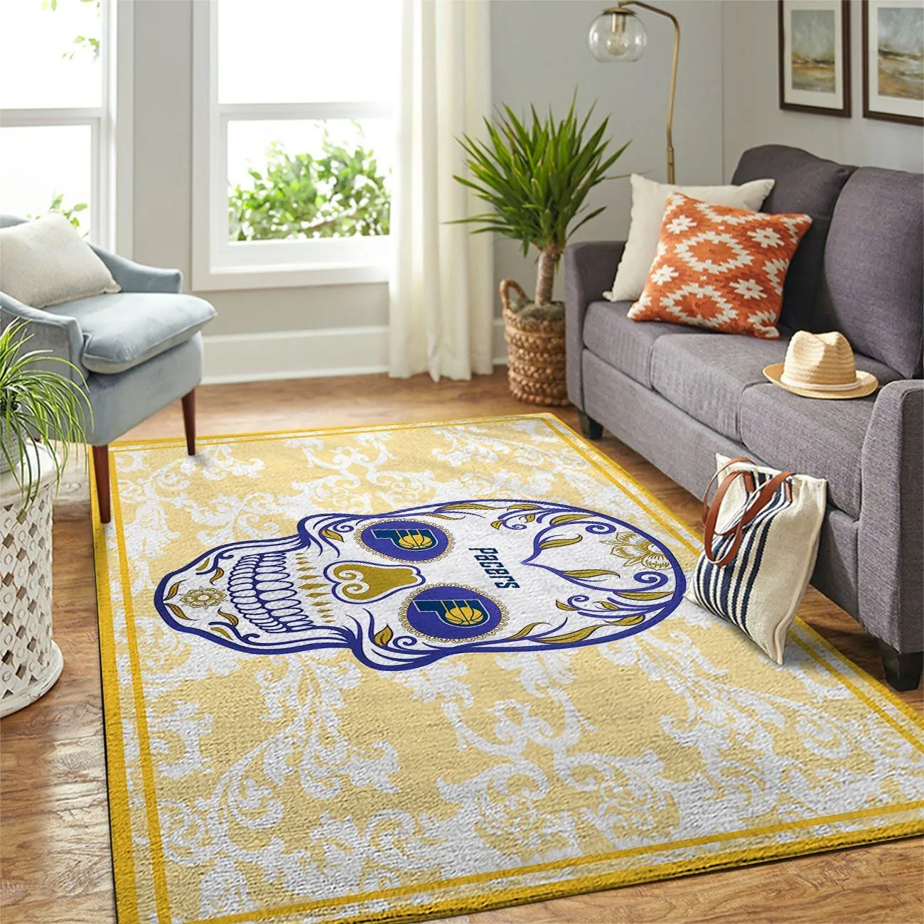 Indiana Pacers NBA Team Logo Skull Flower Rectangle Rug Decor Area Rugs For Living Room Bedroom Kitchen Rugs Home Carpet Flooring 016530 720KF-1735