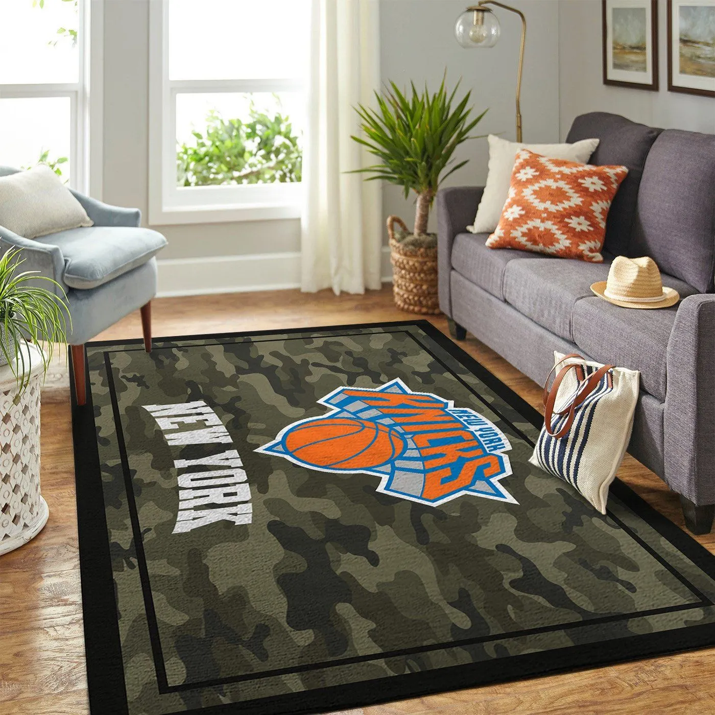 New York Knicks NBA Team Logo Camo Style Nice Gift Rectangle Area Rugs Carpet For Living Room, Bedroom, Kitchen Rugs, Non-Slip Carpet 766MT-8554