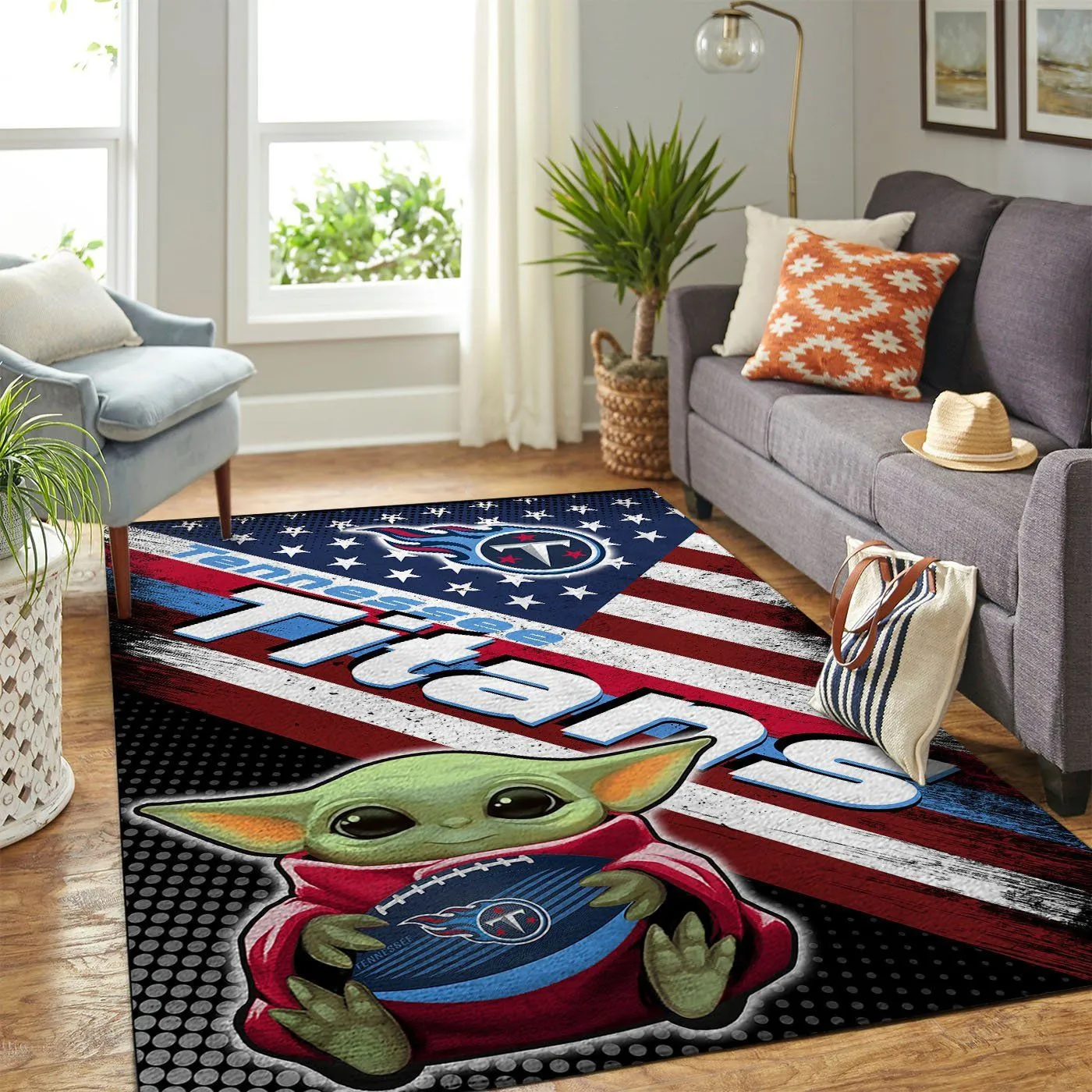 Tennessee Titans NFL Team Logo Baby Yoda Us Style Nice Gift Rectangle Area Rugs Carpet For Living Room, Bedroom, Kitchen Rugs, Non-Slip Carpet 289SX-4291