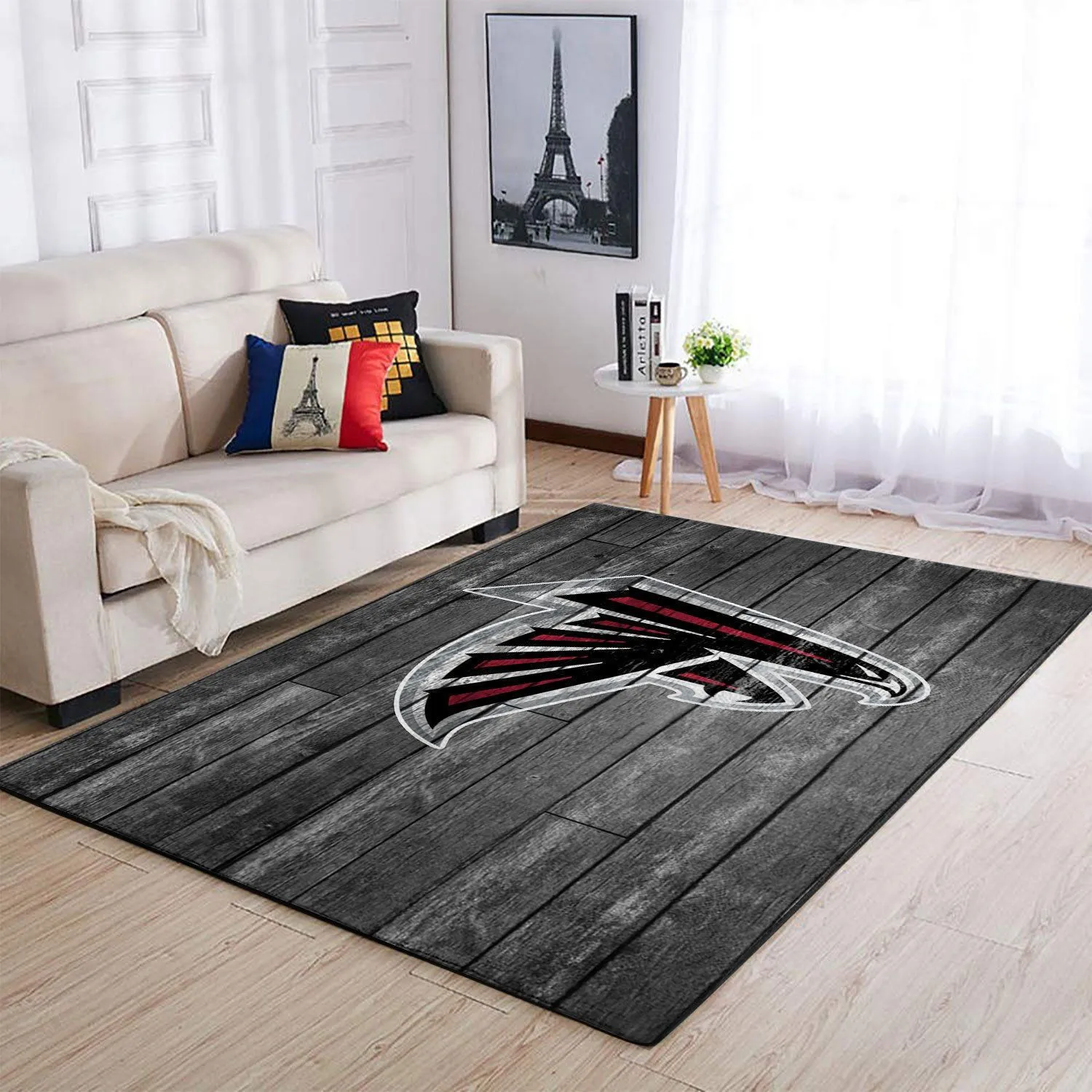 Atlanta Falcons NFL Team Logo Grey Wooden Style Style Area Rugs For Living Room Rectangle Rug Bedroom Rugs Carpet Flooring Gift 271VI-3345