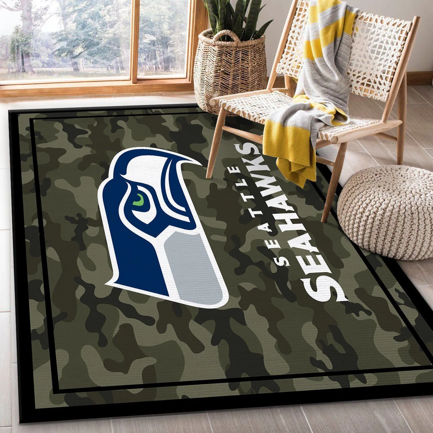 Seattle Seahawks NFL Team Logo Camo Style Nice Gift Home Decor Rectangle Area Rug Indoor Outdoor Rugs 548RA-2574