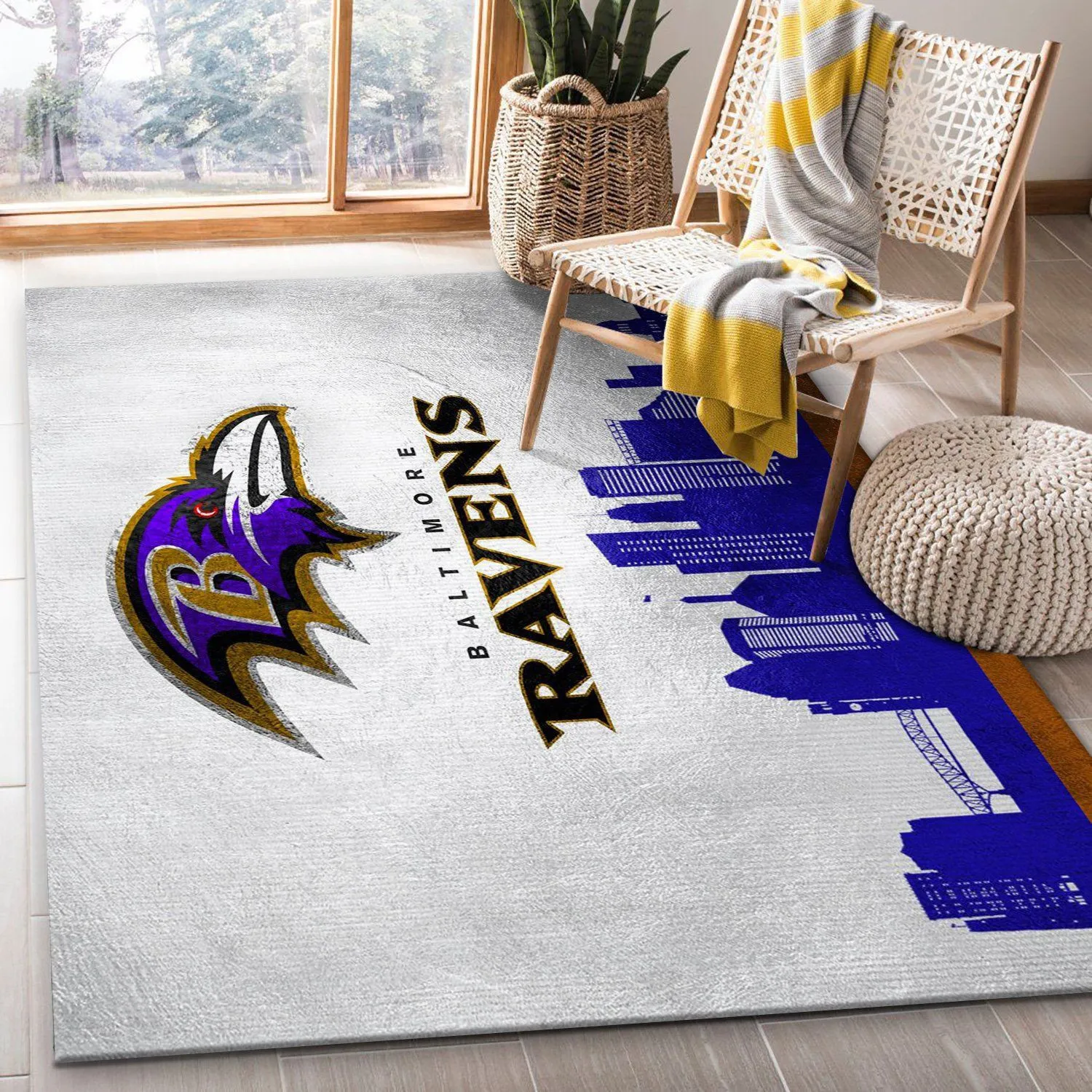 Baltimore Ravens Skyline NFL Area Rugs For Living Room Rectangle Rug Bedroom Rugs Carpet Flooring Gift 771KW-2403