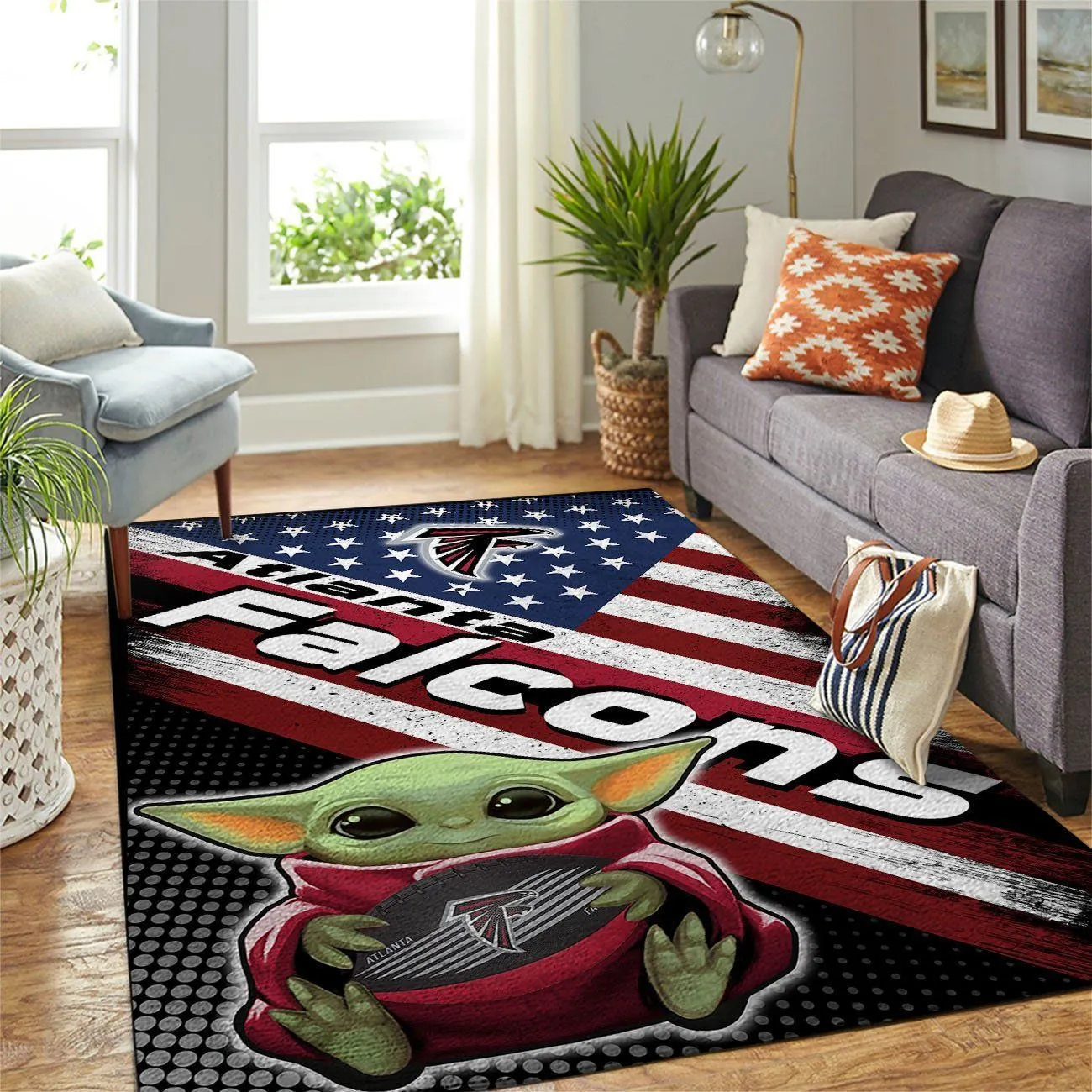 Atlanta Falcons NFL Team Logo Baby Yoda Us Style Nice Gift Home Decor Rectangle Area Rug Indoor Outdoor Rugs 194YR-4617