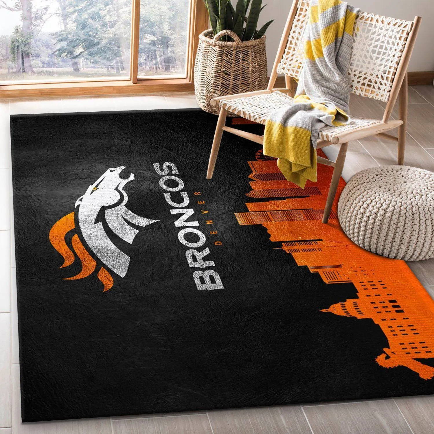 Denver Broncos Skyline NFL Area Rug Carpet, Living room and bedroom Rug, Home Decor Floor Decor Indoor Outdoor Rugs 373IY-8857