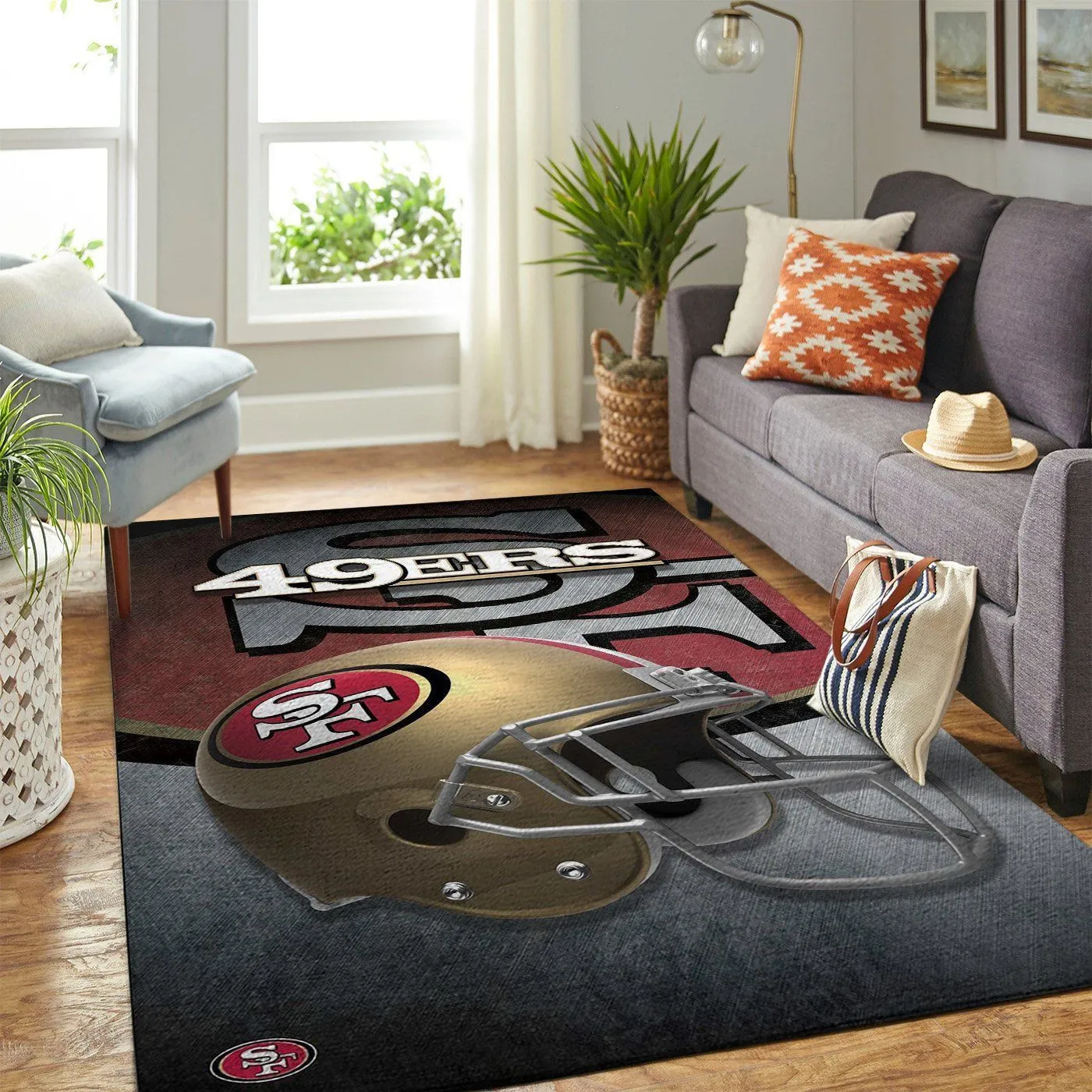 San Francisco 49ers NFL Team Logo Helmet Style Nice Gift Home Decor Rectangle Area Rug Indoor Outdoor Rugs 193LY-3129