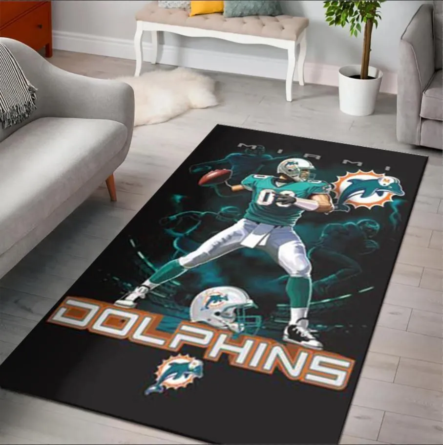 Miami Dolphins On Fire NFL Area Rug Rugs For Living Room Rug Home Decor Indoor Outdoor Rugs 180LG-8978