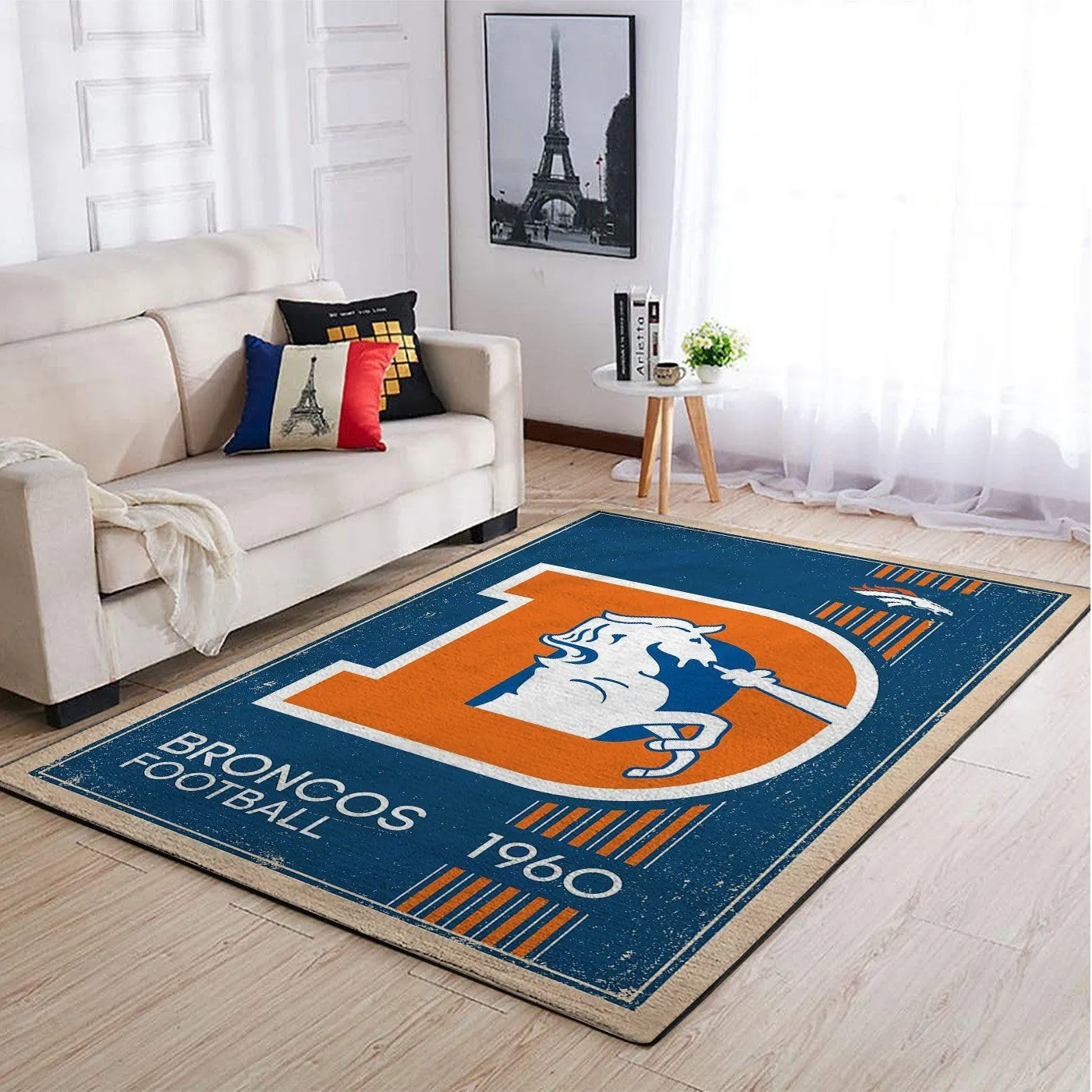 Denver Broncos NFL Team Logo Retro Style Area Rugs For Living Room Rectangle Rug Bedroom Rugs Carpet Flooring Gift 791JZ-4926