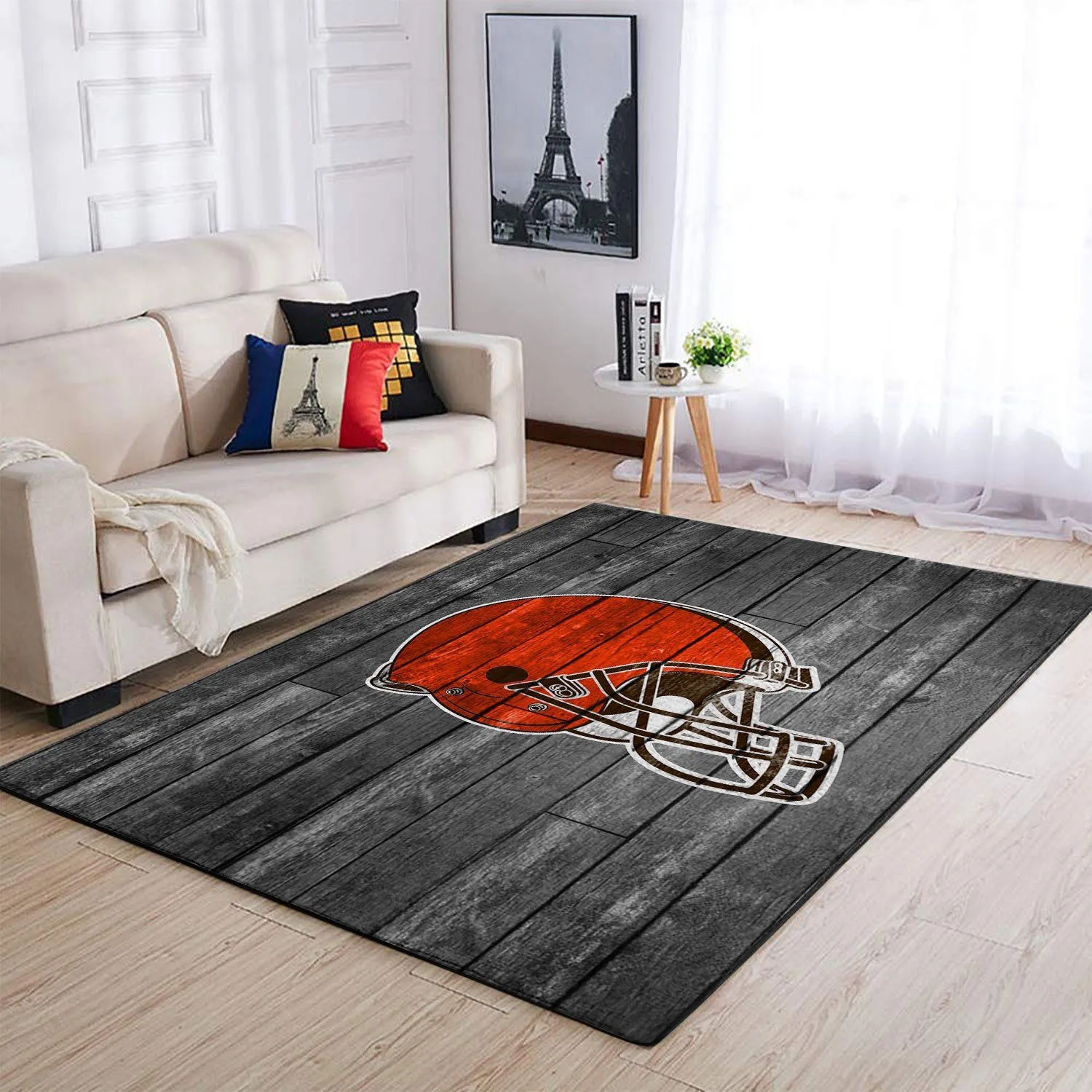 Cleveland Browns NFL Team Logo Grey Wooden Style Style Area Rugs For Living Room Rectangle Rug Bedroom Rugs Carpet Flooring Gift 232LT-5237