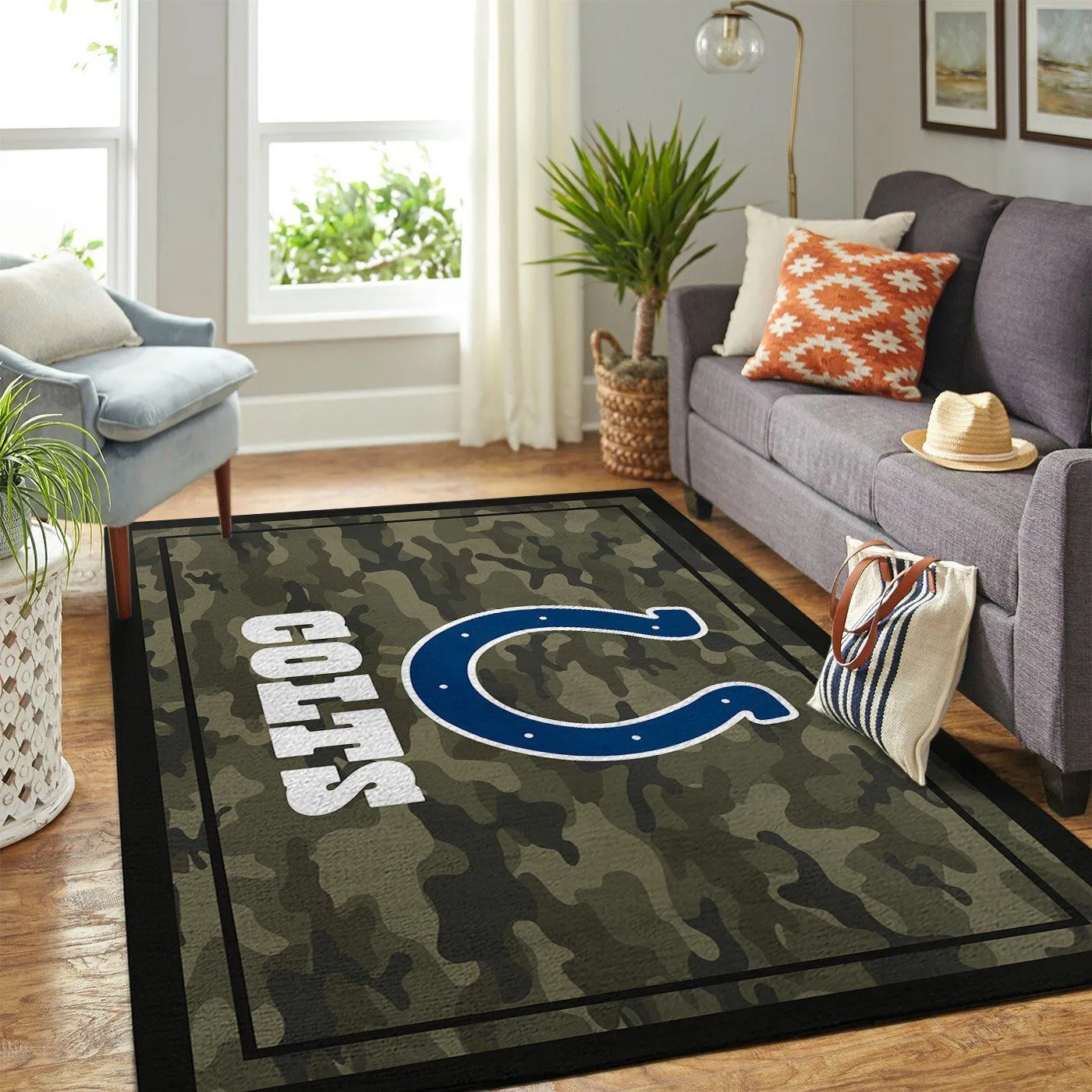 Indianapolis Colts NFL Team Logo Camo Style Rectangle Rug Decor Area Rugs For Living Room Bedroom Kitchen Rugs Home Carpet Flooring 611RR-3554