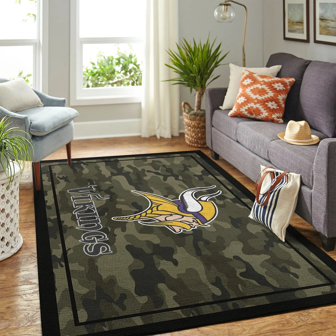 Minnesota Vikings NFL Team Logo Camo Style Nice Gift Rectangle Area Rugs Carpet For Living Room, Bedroom, Kitchen Rugs, Non-Slip Carpet 218PY-4304