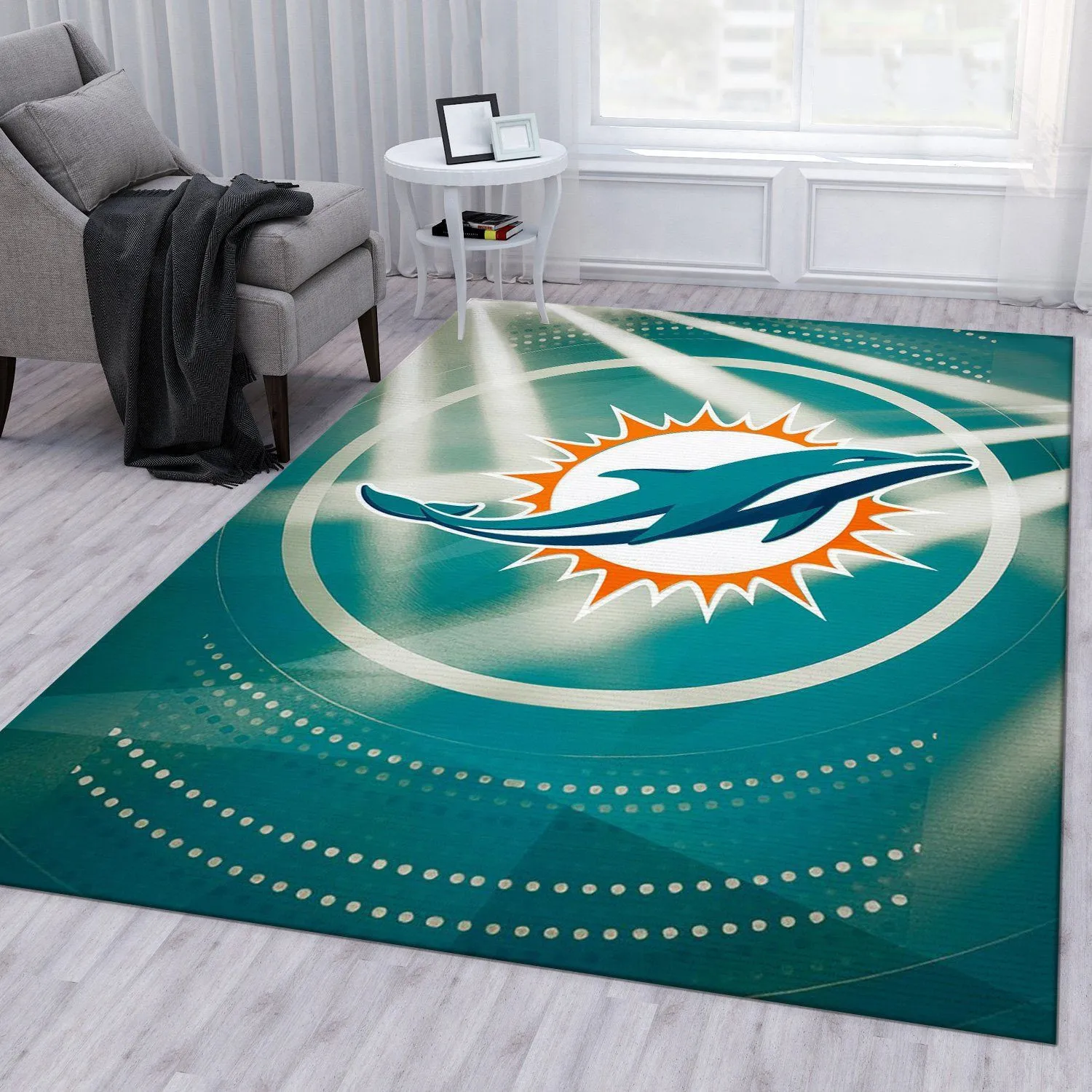 Miami Dolphins NFL For Christmas Rug Us Gift Decor Rectangle Area Rugs Carpet For Living Room, Bedroom, Kitchen Rugs, Non-Slip Carpet 717TG-4715