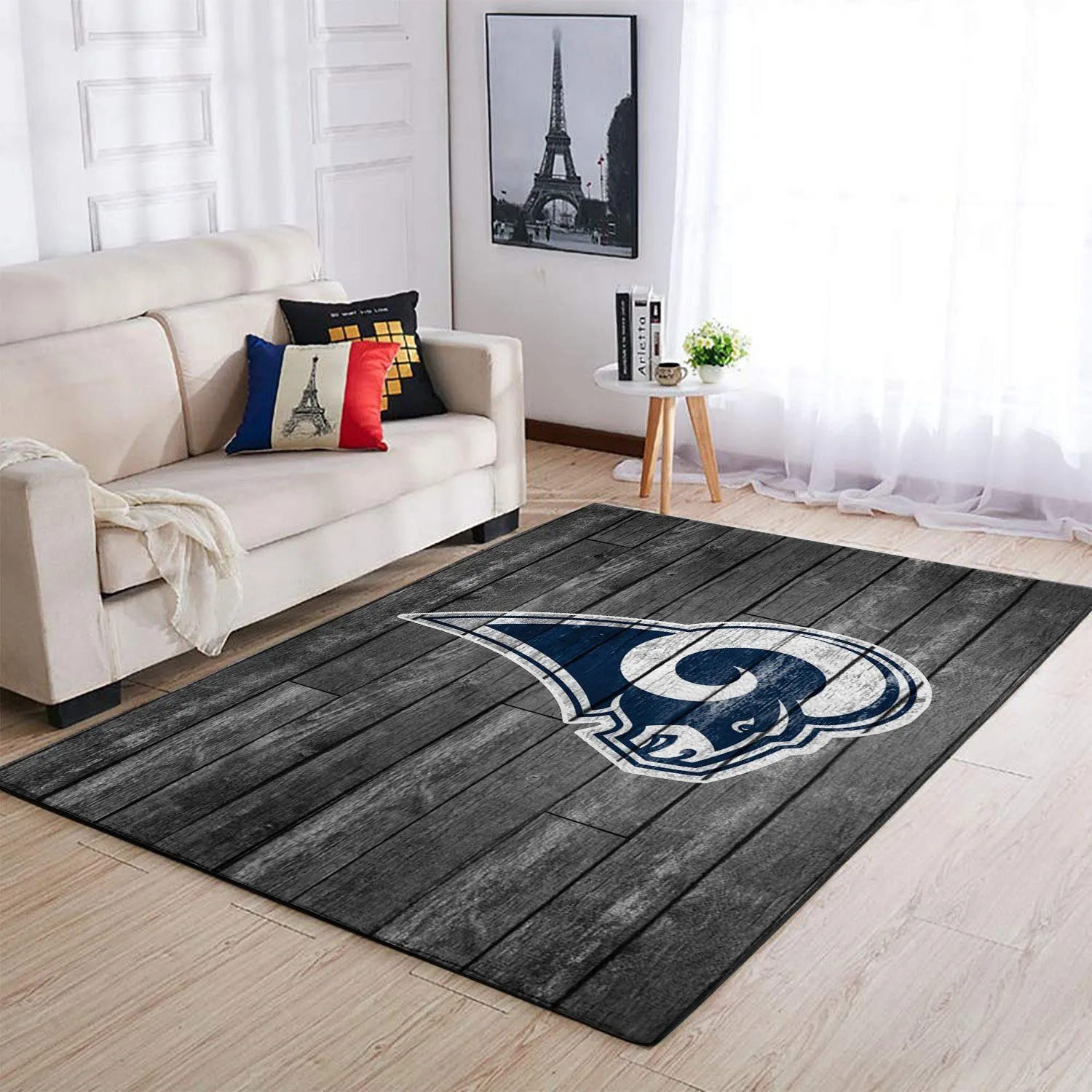Los Angeles Rams NFL Team Logo Grey Wooden Style Style Nice Gift Rectangle Area Rugs Carpet For Living Room, Bedroom, Kitchen Rugs, Non-Slip Carpet 427YC-5577