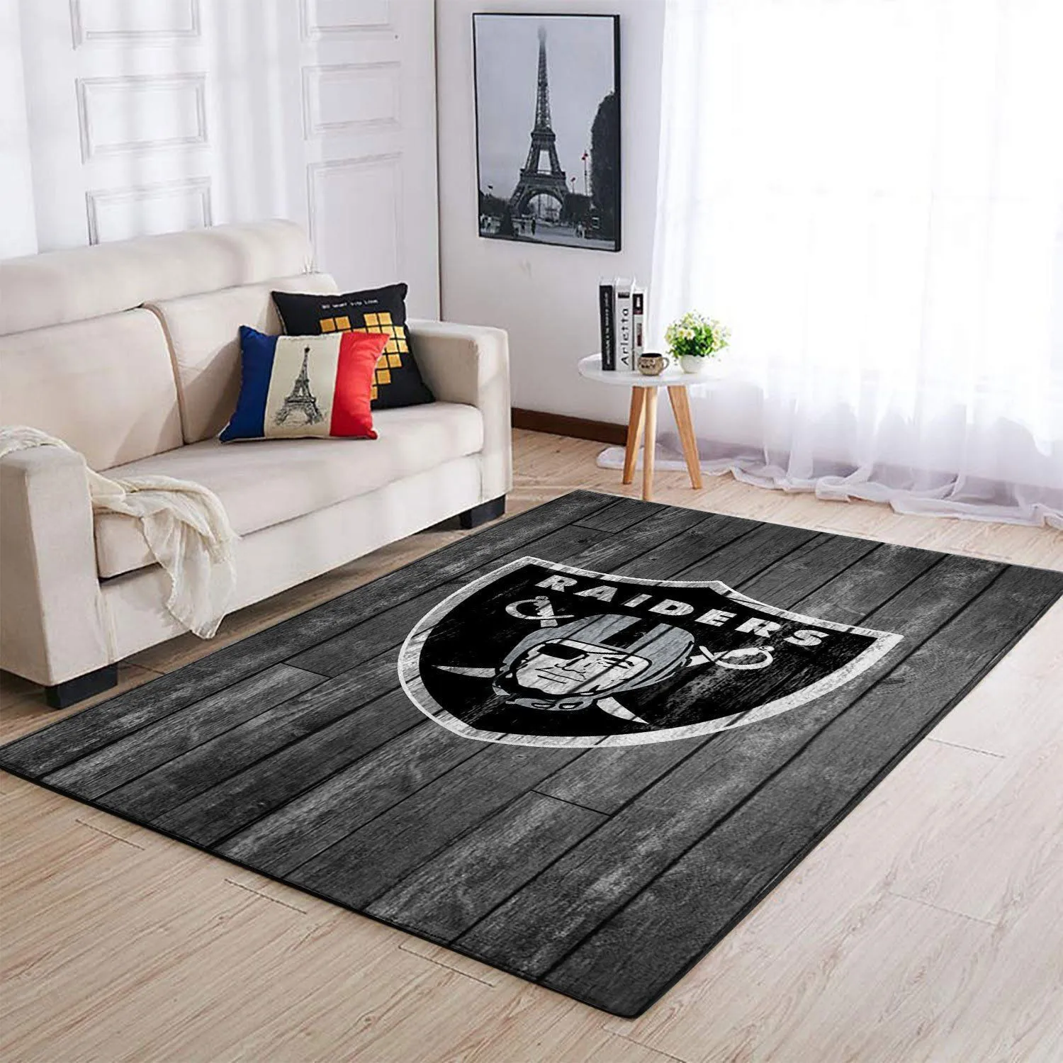 Las Vegas Raiders NFL Team Logo Grey Wooden Style Style Nice Gift Rectangle Area Rugs Carpet For Living Room, Bedroom, Kitchen Rugs, Non-Slip Carpet 175TZ-3535