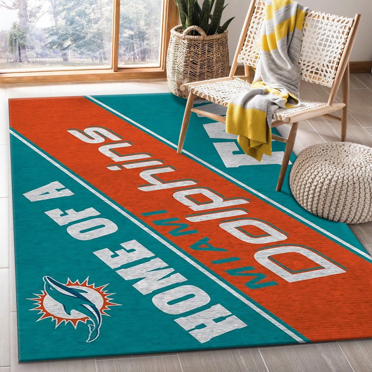 Miami Dolphins Team NFL Team Logos Us Gift Decor Rectangle Area Rugs Carpet For Living Room, Bedroom, Kitchen Rugs, Non-Slip Carpet 327KP-5917