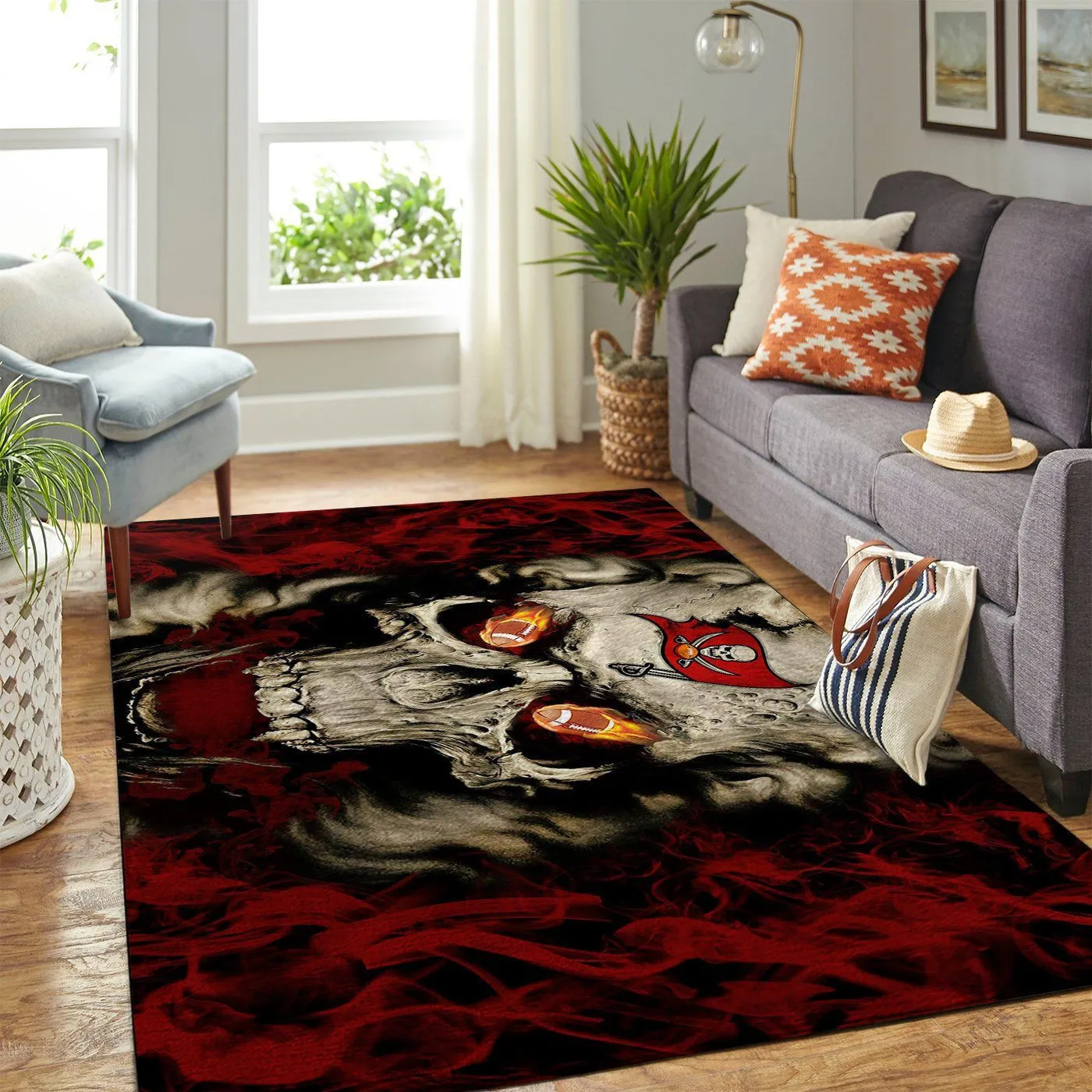 Tampa Bay Buccaneers NFL Team Logo Skull Style Nice Gift Rectangle Area Rugs Carpet For Living Room, Bedroom, Kitchen Rugs, Non-Slip Carpet 597RW-9437
