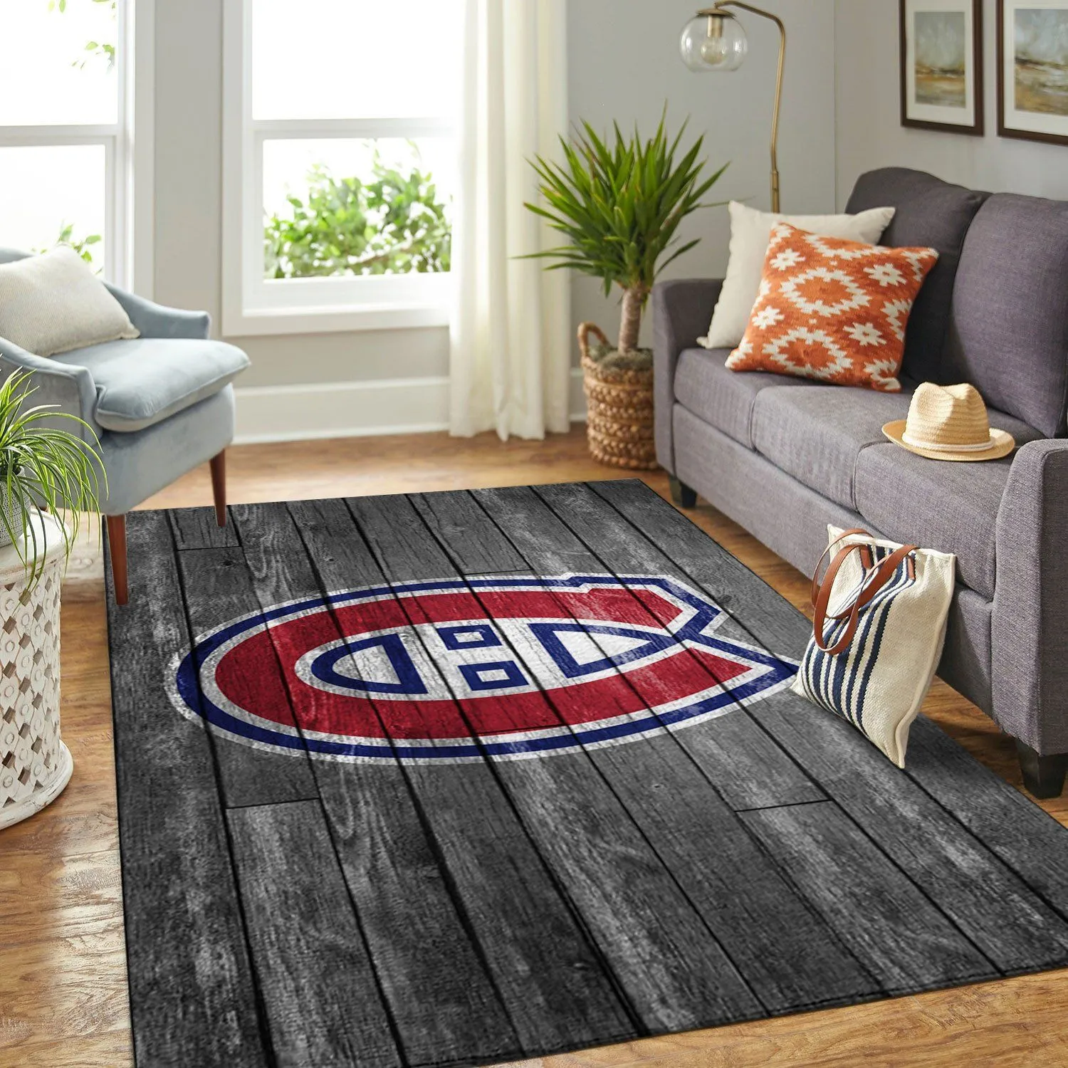 Montreal Canadiens NHL Team Logo Grey Wooden Style Nice Gift Rectangle Area Rugs Carpet For Living Room, Bedroom, Kitchen Rugs, Non-Slip Carpet 955AI-3311