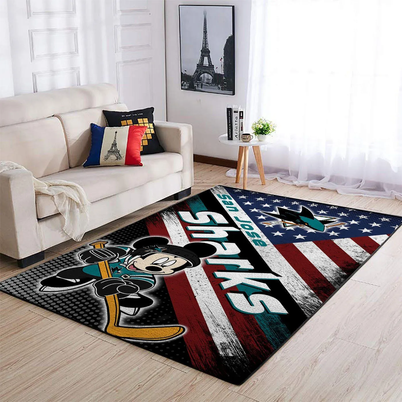 San Jose Sharks NHL Team Logo Mickey Us Style Nice Gift Rectangle Area Rugs Carpet For Living Room, Bedroom, Kitchen Rugs, Non-Slip Carpet 658JJ-9893