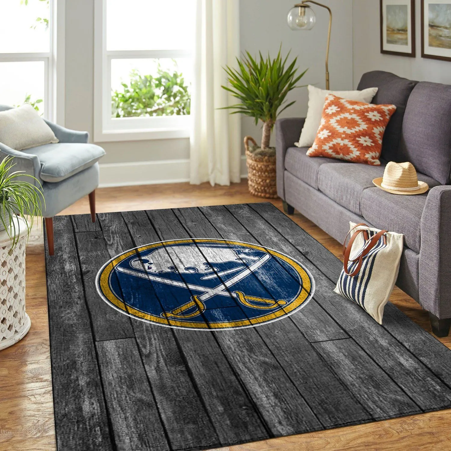 Buffalo Sabres NHL Team Logo Grey Wooden Style Nice Gift Home Decor Rectangle Area Rug Indoor Outdoor Rugs 863ZH-3972