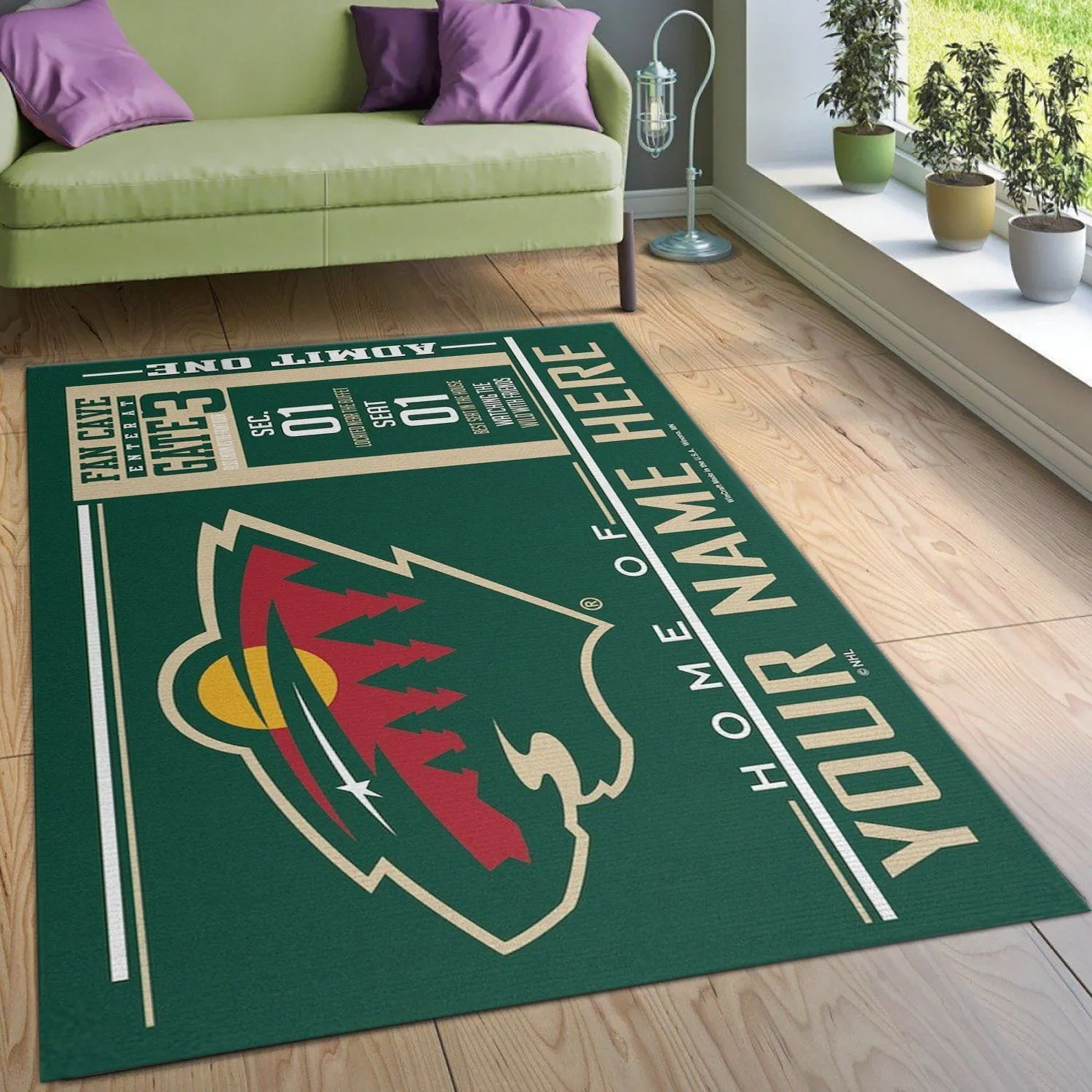 Customizable Minnesota Wild Wincraft Personalized NHL Area Rug Living Room Rug Floor Decor Indoor Outdoor Rugs 109UL-3779