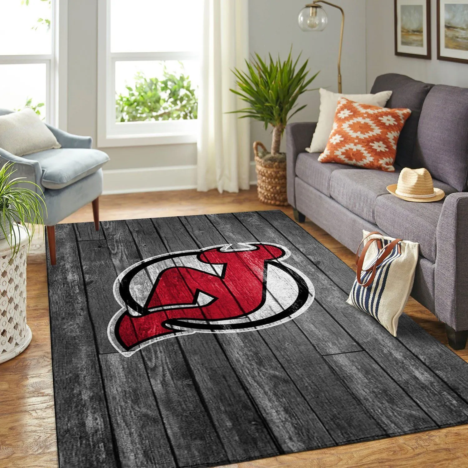 New Jersey Devils NHL Team Logo Grey Wooden Style Nice Gift Home Decor Rectangle Area Rug Indoor Outdoor Rugs 289TK-8100