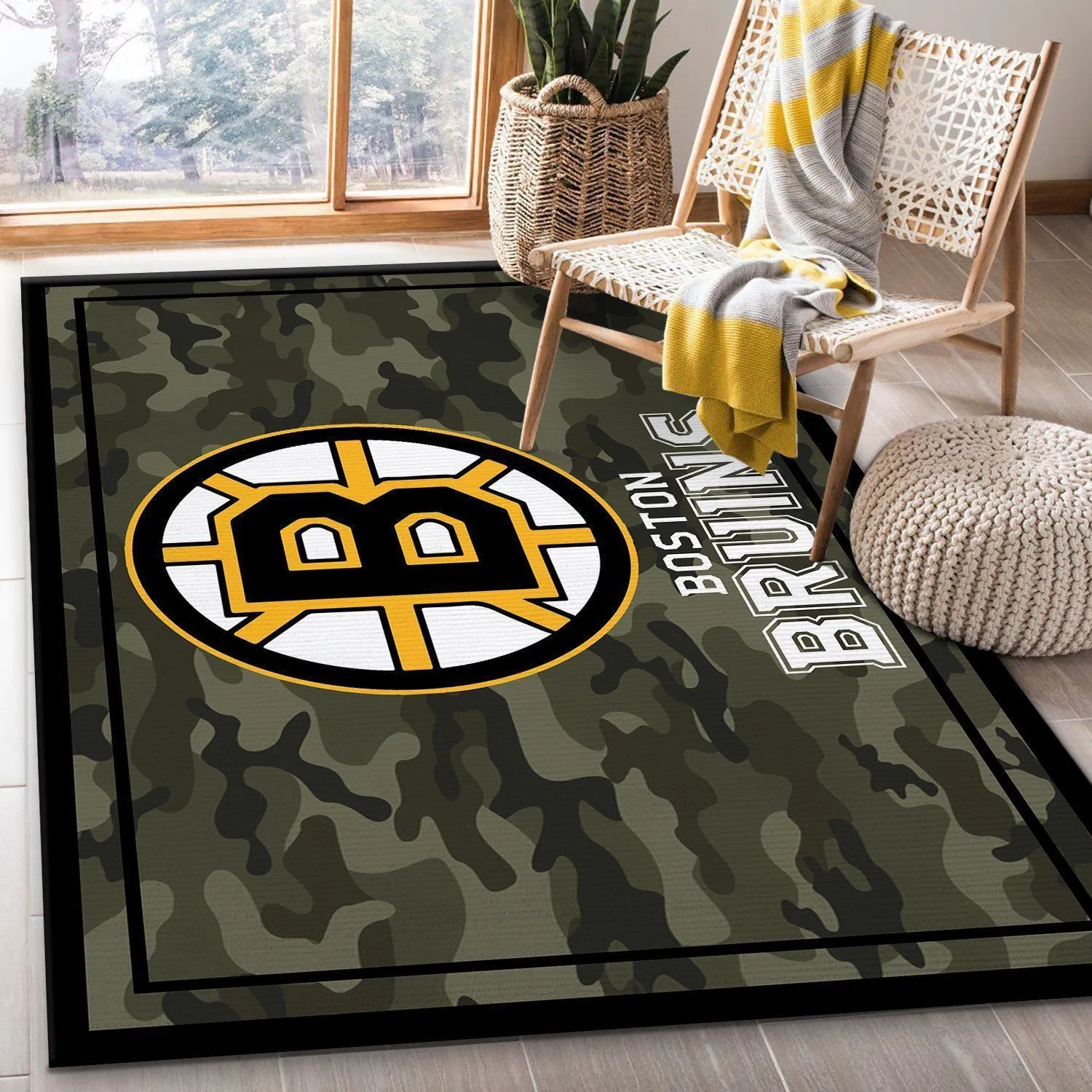Boston Bruins NHL Team Logo Camo Style Rug Room Carpet Custom Area Floor Home Decor Indoor Outdoor Rugs 707LR-8560
