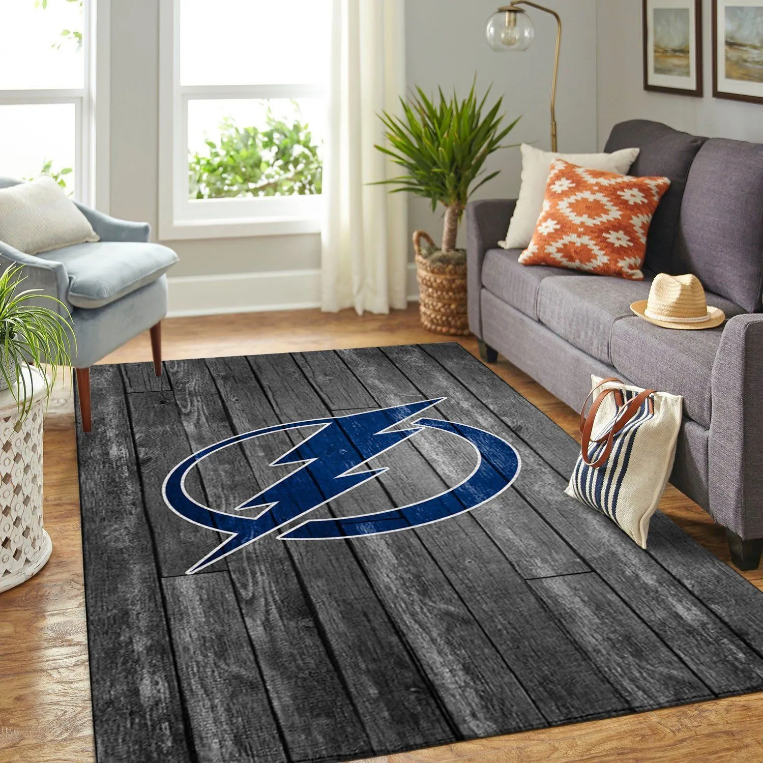 Tampa Bay Lightning NHL Team Logo Grey Wooden Style Nice Gift Home Decor Rectangle Area Rug Indoor Outdoor Rugs 617CA-7895
