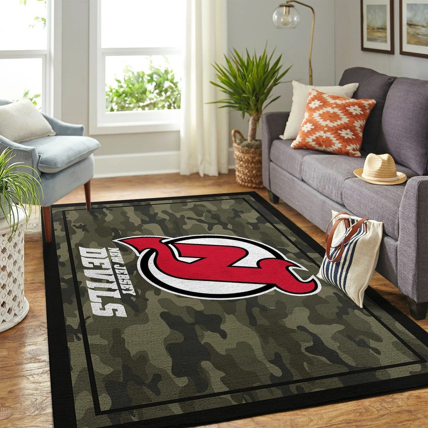 New Jersey Devils NHL Team Logo Camo Style Nice Gift Home Decor Rectangle Area Rug Indoor Outdoor Rugs 407LG-4593