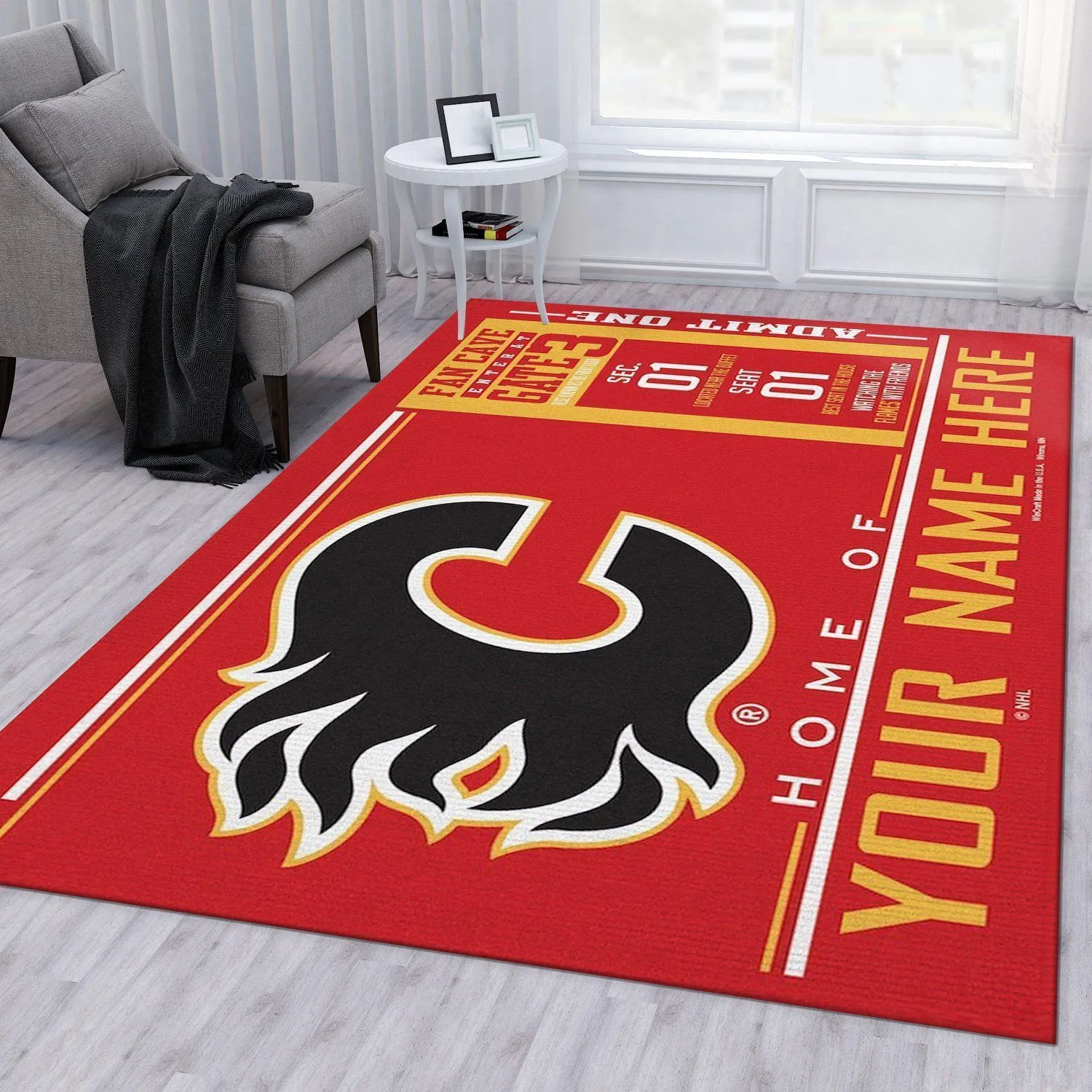 Customizable Calgary Flames Wincraft Personalized NHL Rug Bedroom Rug Floor Decor Indoor Outdoor Rugs 109XR-6857