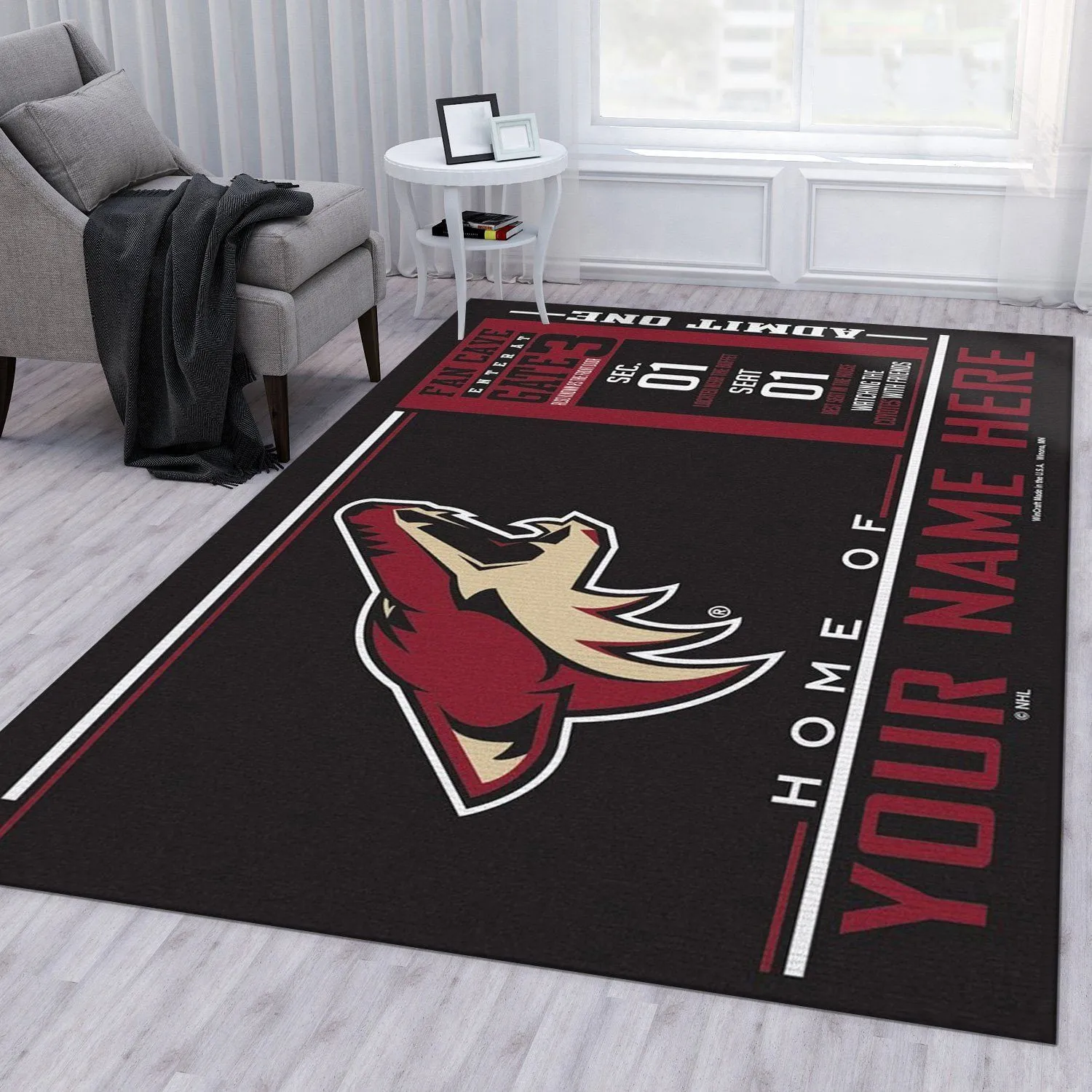 Customizable Arizona Coyotes Wincraft Personalized NHL Area Rug Bedroom Rug Floor Decor Indoor Outdoor Rugs 319GU-7259