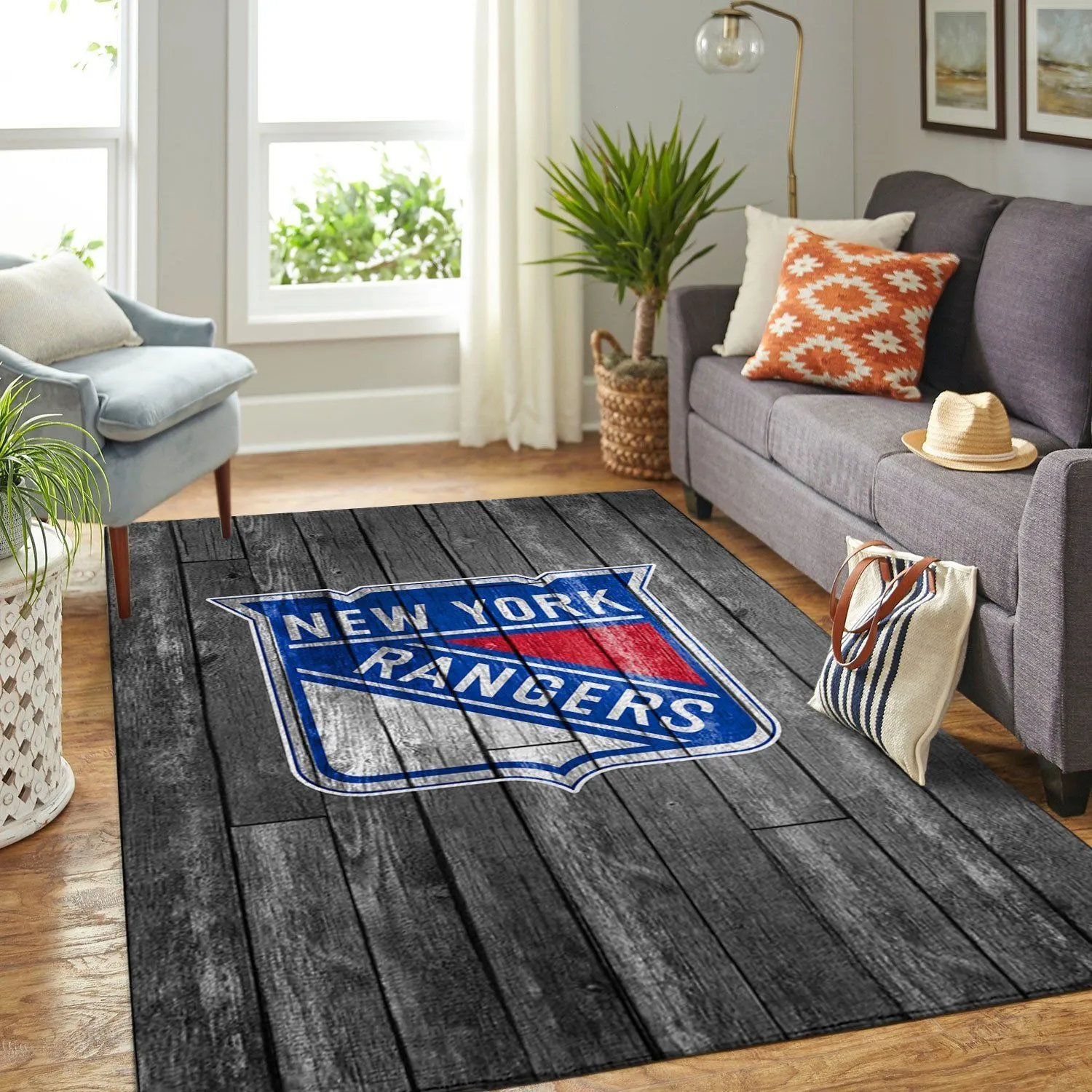 New York Rangers NHL Team Logo Grey Wooden Style Nice Gift Home Decor Rectangle Area Rug Indoor Outdoor Rugs 639CL-5719