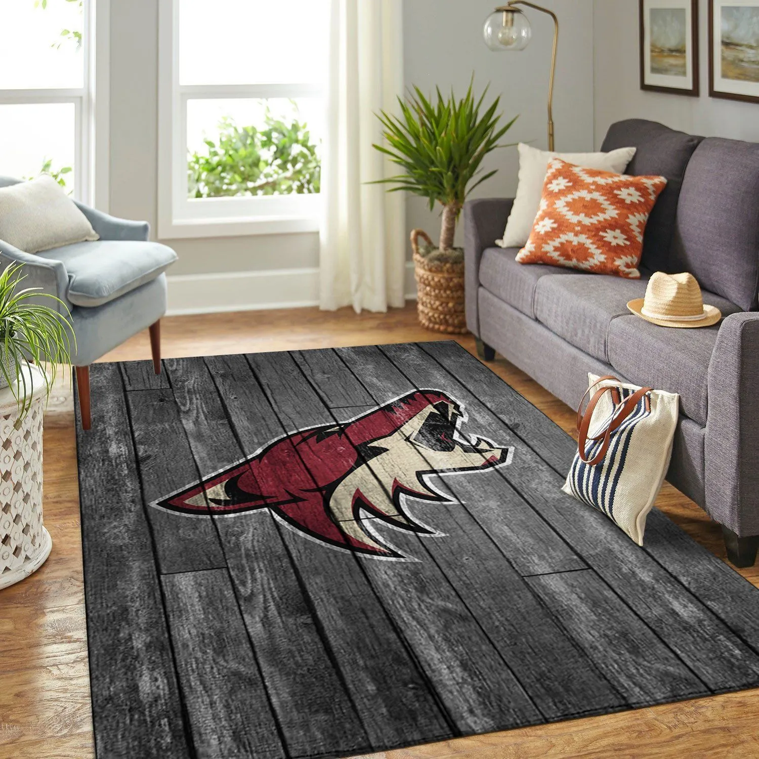 Arizona Coyotes NHL Team Logo Grey Wooden Style Nice Gift Home Decor Rectangle Area Rug Indoor Outdoor Rugs 504EX-4884