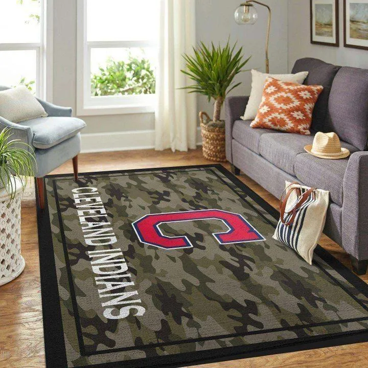 Cleveland Indians Area Rug MLB Baseball Team Logo Wooden Style 484DK-6915