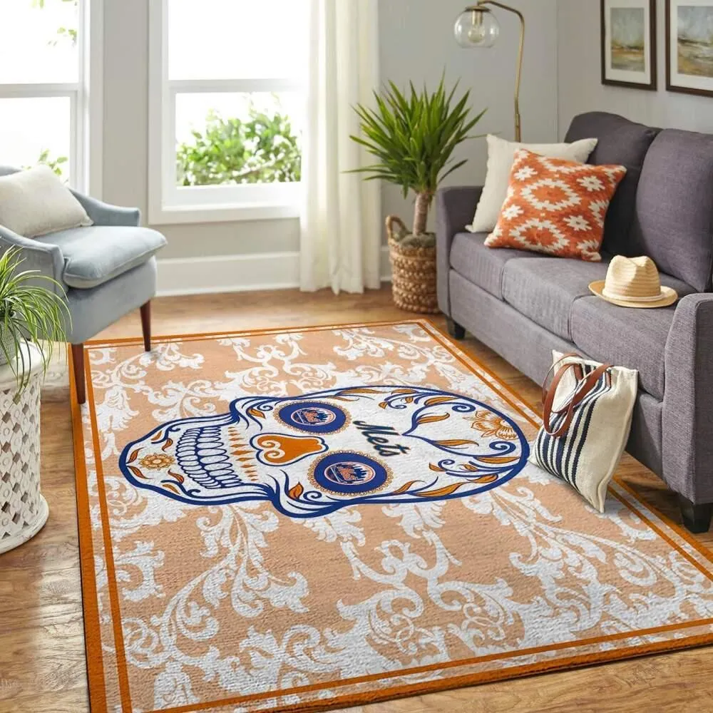 New York Mets Skull Style Area Rug Mlb Team Logo Carpet Living Room 166HO-6249