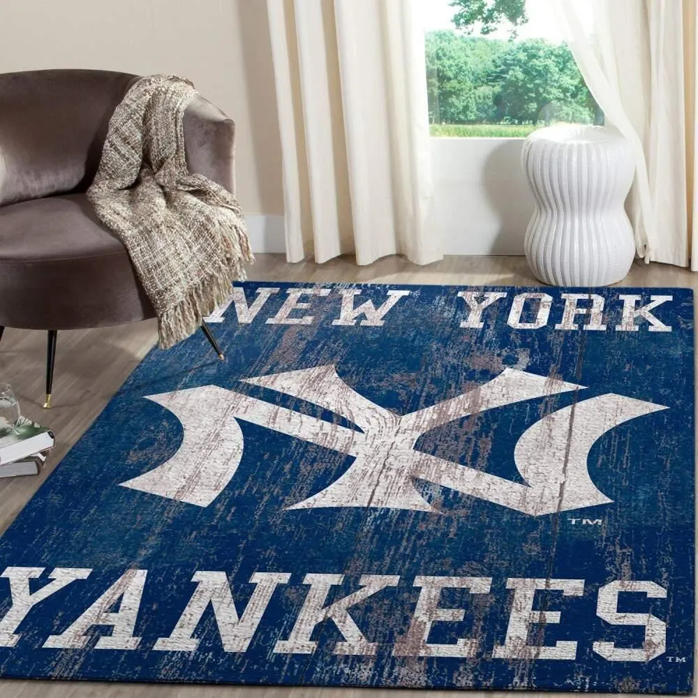 New York Yankees Wooden Style Area Rug Mlb Team Logo Living Room 912HX-9788
