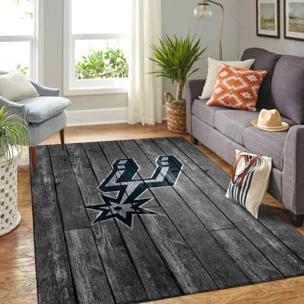 San Antonio Spurs Nba Grey Wooden Style Living Room Carpet Rug Regtangle 506DV-5237