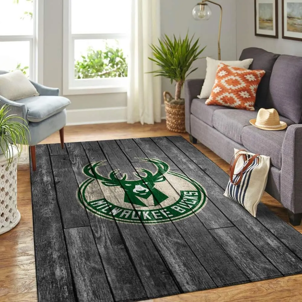 Milwaukee Bucks Nba Area Rugs Living Room Carpet Gray Wooden Regtangle Carpet 139NP-2346