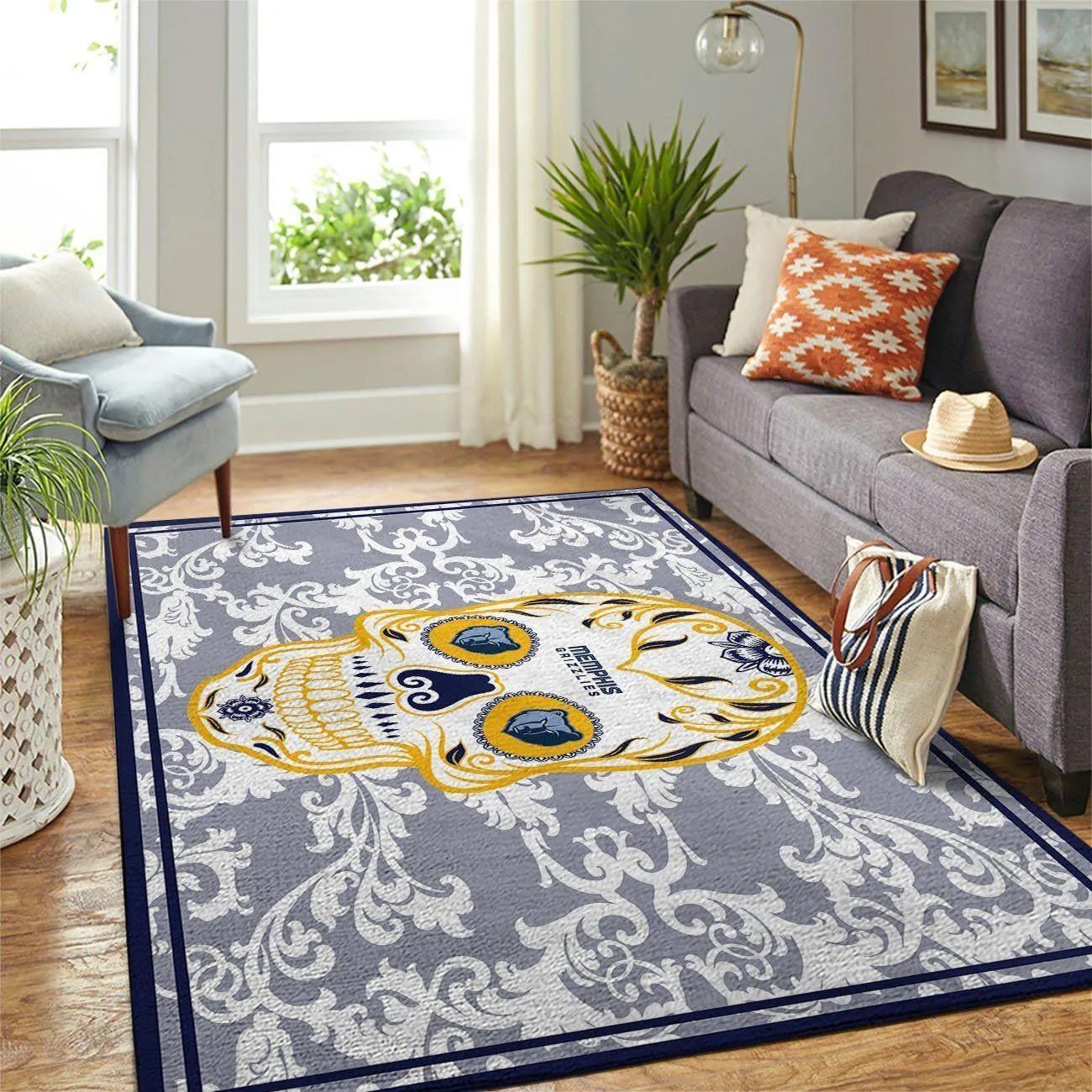 Memphis Grizzlies Nba Skull Flower Style Living Room Rug Regtangle 144CJ-3493