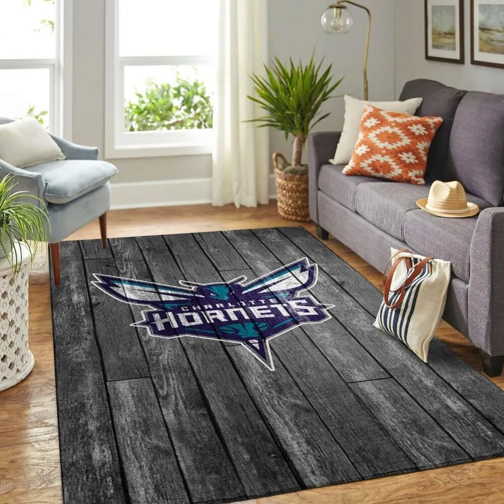 Charlotte Hornets Nba Wooden Style Living Room Carpet Rug Regtangle 634NL-8472