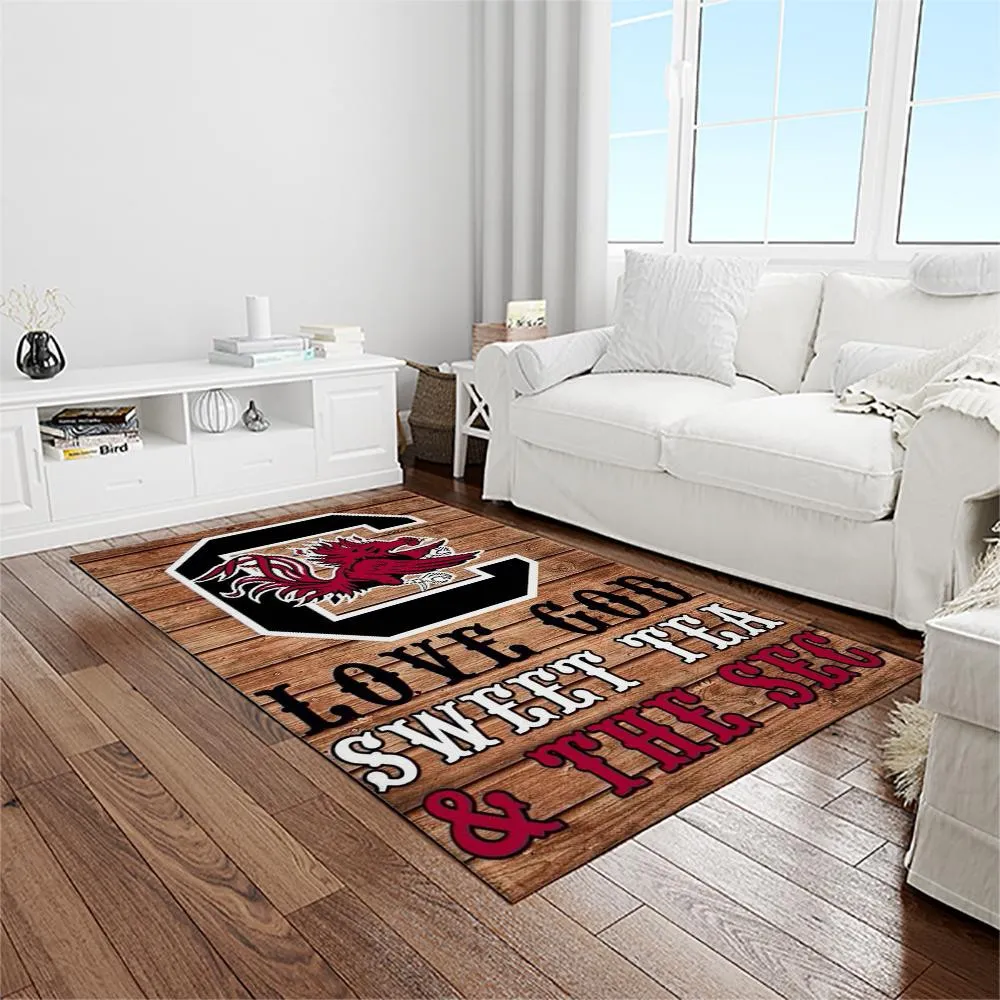 NCAA South Carolina Gamecocks College Sport Basketball And Foolball Team Logo Rectangle Area Rug 105TZ-5980
