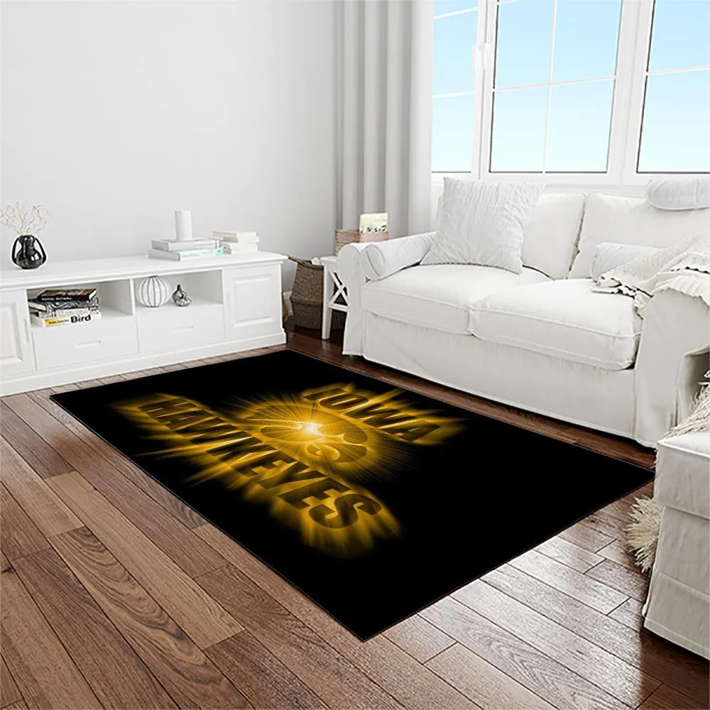 NCAA Iowa Hawkeyes College Sport Basketball And Foolball Team Logo Rectangle Area Rug 582DJ-7504