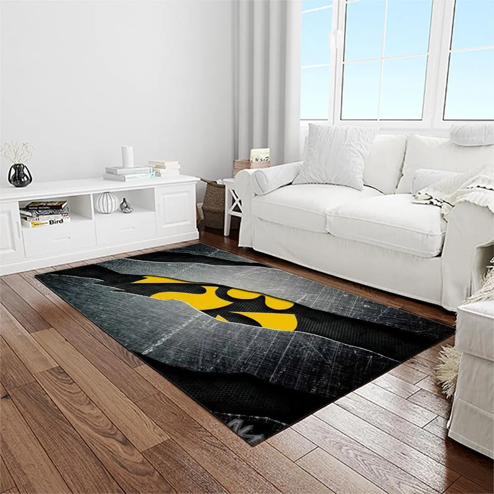 NCAA Iowa Hawkeyes College Sport Basketball And Foolball Team Logo Rectangle Area Rug 934QR-3810