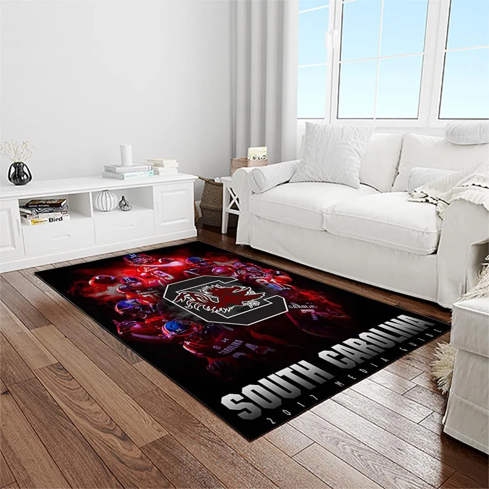 NCAA South Carolina Gamecocks College Sport Basketball And Foolball Team Logo Rectangle Area Rug 696PC-9637