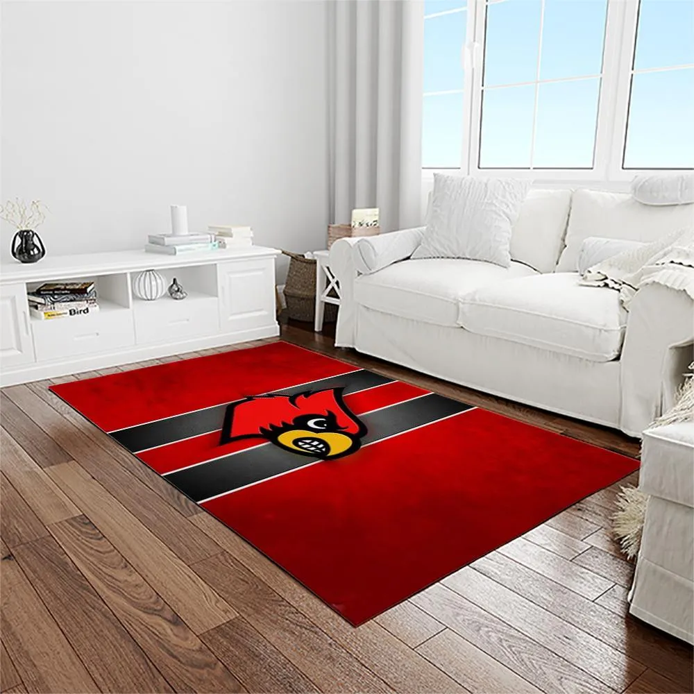 NCAA Louisville Cardinals College Sport Basketball And Foolball Team Logo Rectangle Area Rug 989QK-9649