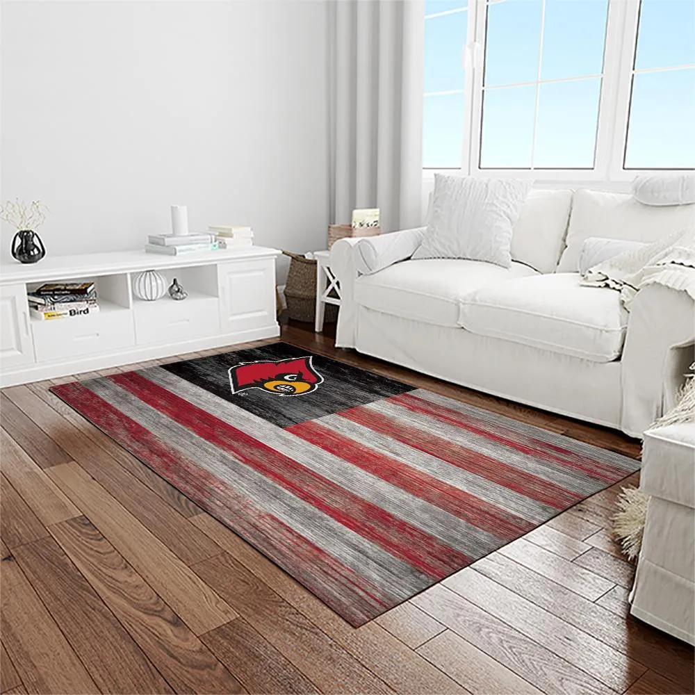 NCAA Louisville Cardinals College Sport Basketball And Foolball Team Logo Rectangle Area Rug 899ZY-2751