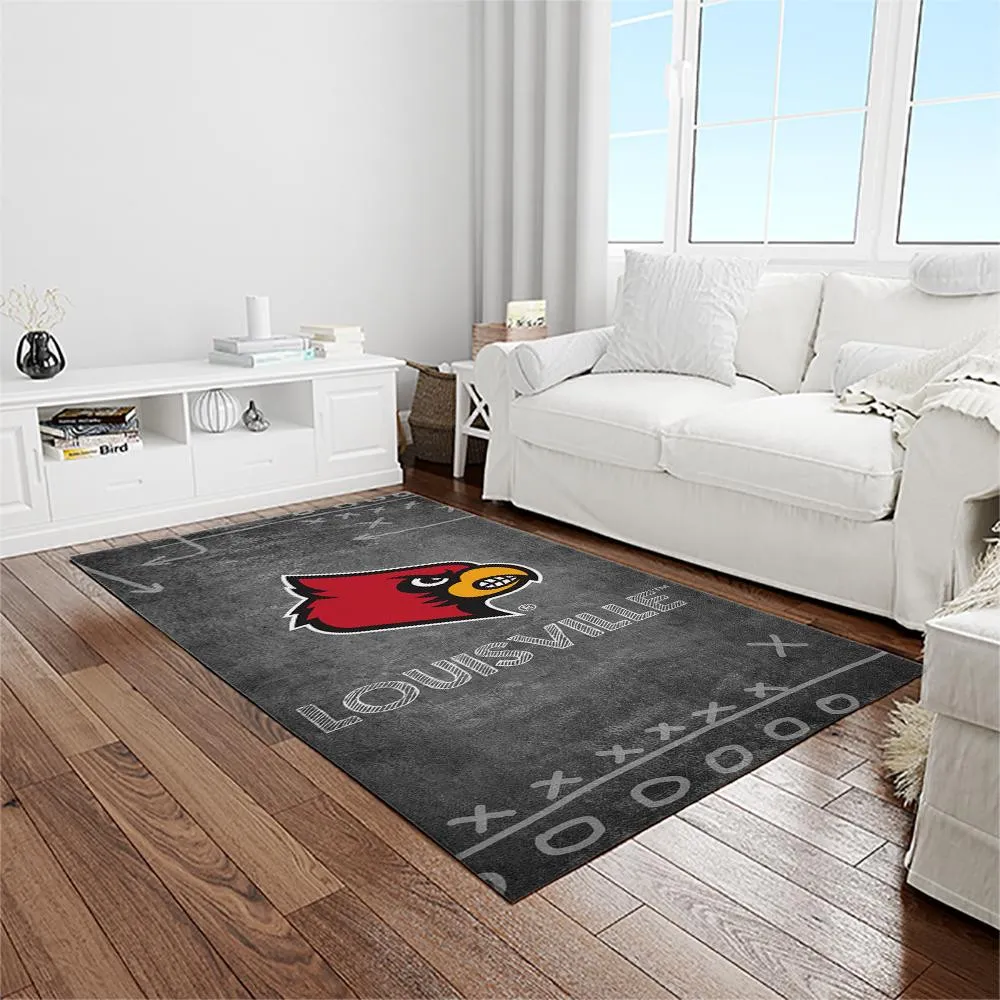 NCAA Louisville Cardinals College Sport Basketball And Foolball Team Logo Rectangle Area Rug 527PX-5666