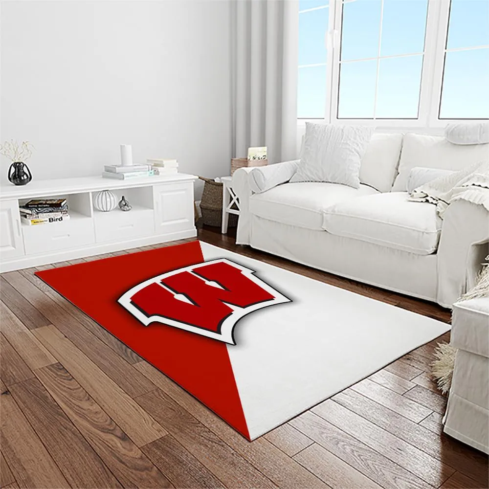 NCAA Wisconsin Badgers College Sport Basketball And Foolball Team Logo Rectangle Area Rug 452QO-7322